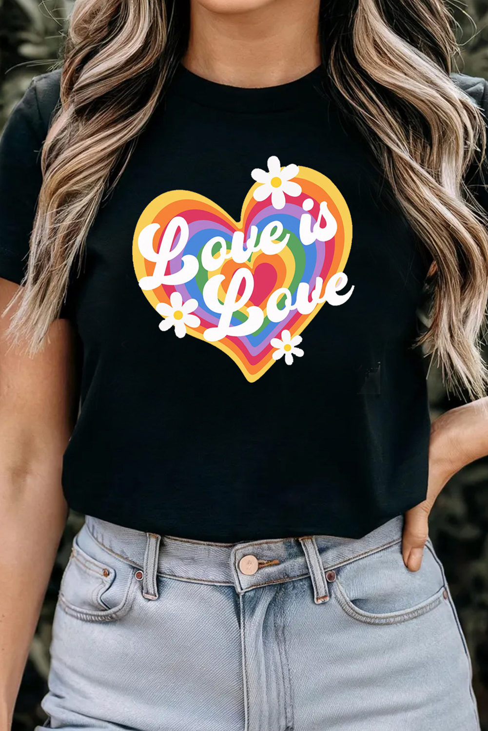 Black Love is Love Rainbow Heart Graphic Crewneck Tee