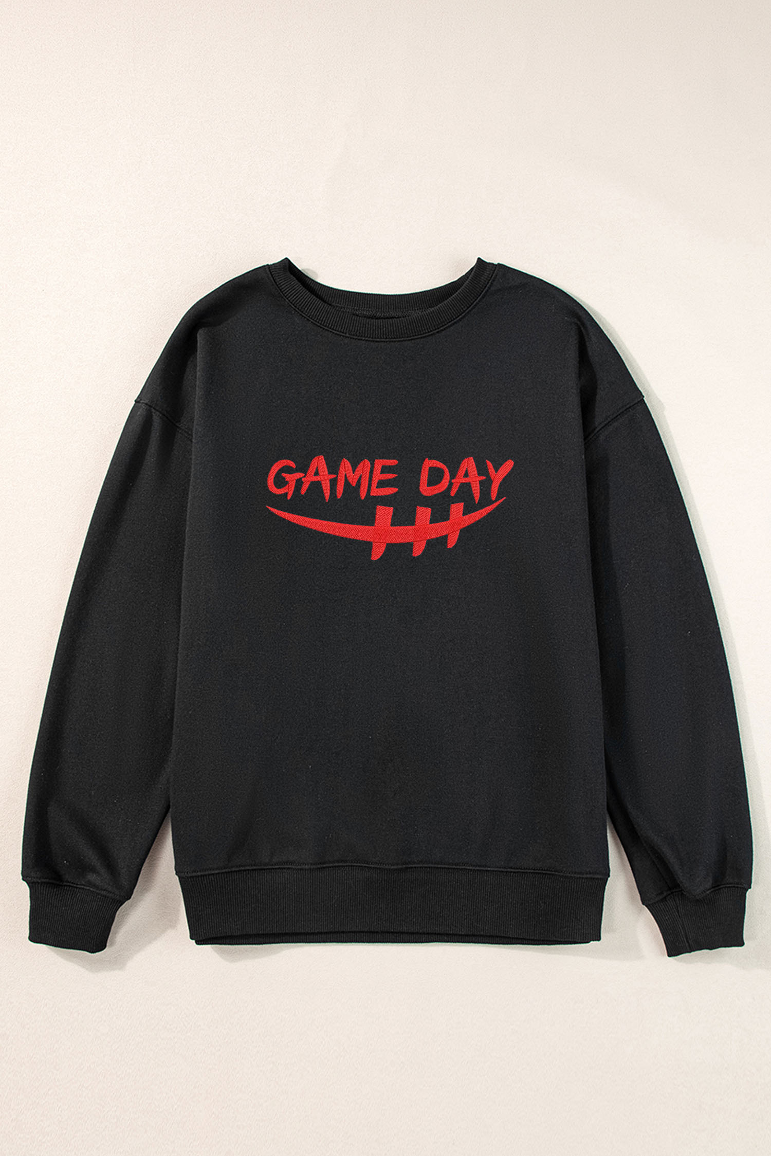 Black GAME DAY Embroidered Graphic Casual Pullover Sweatshirt