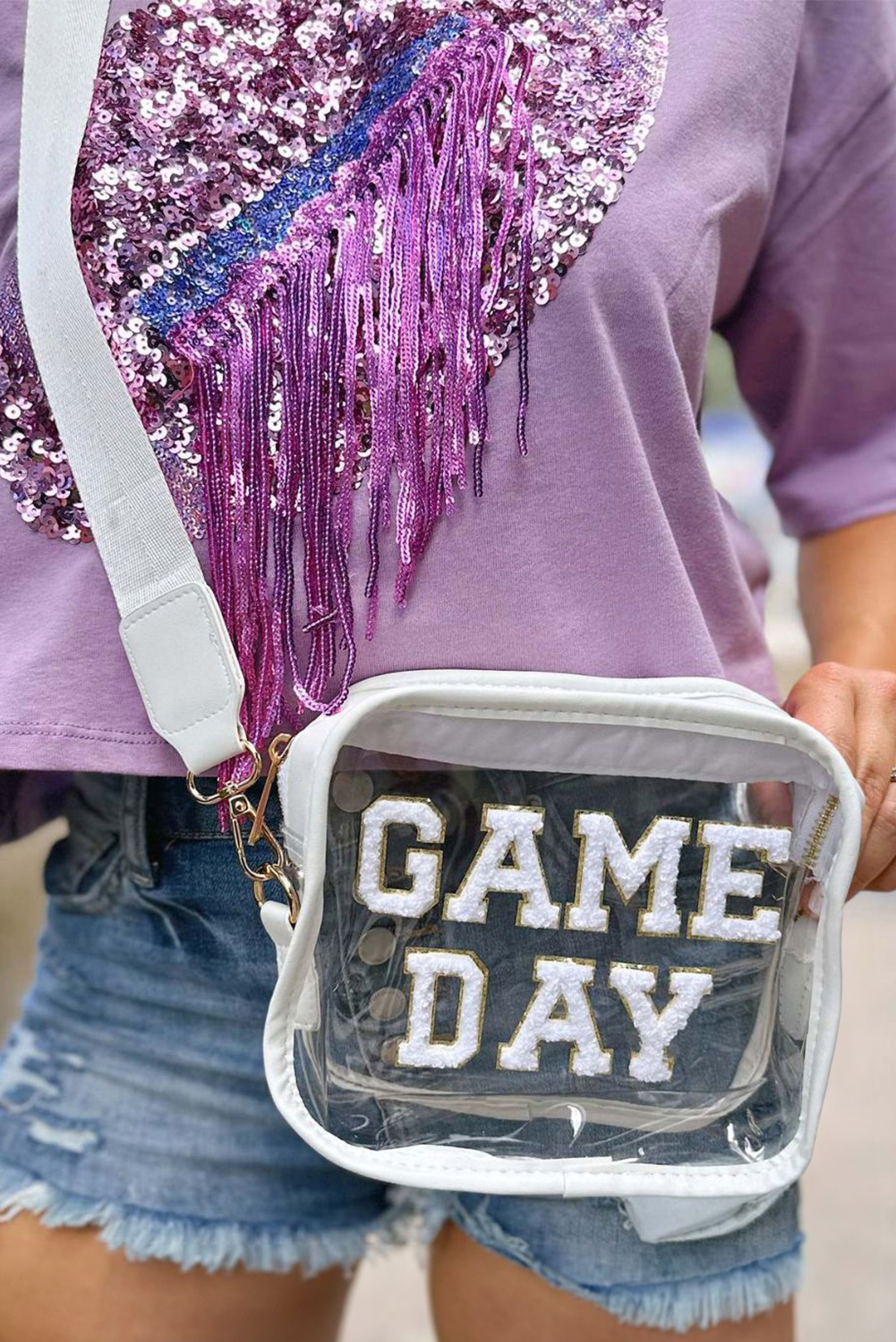 Black GAME DAY Rugby Football Clear Shoulder Bag