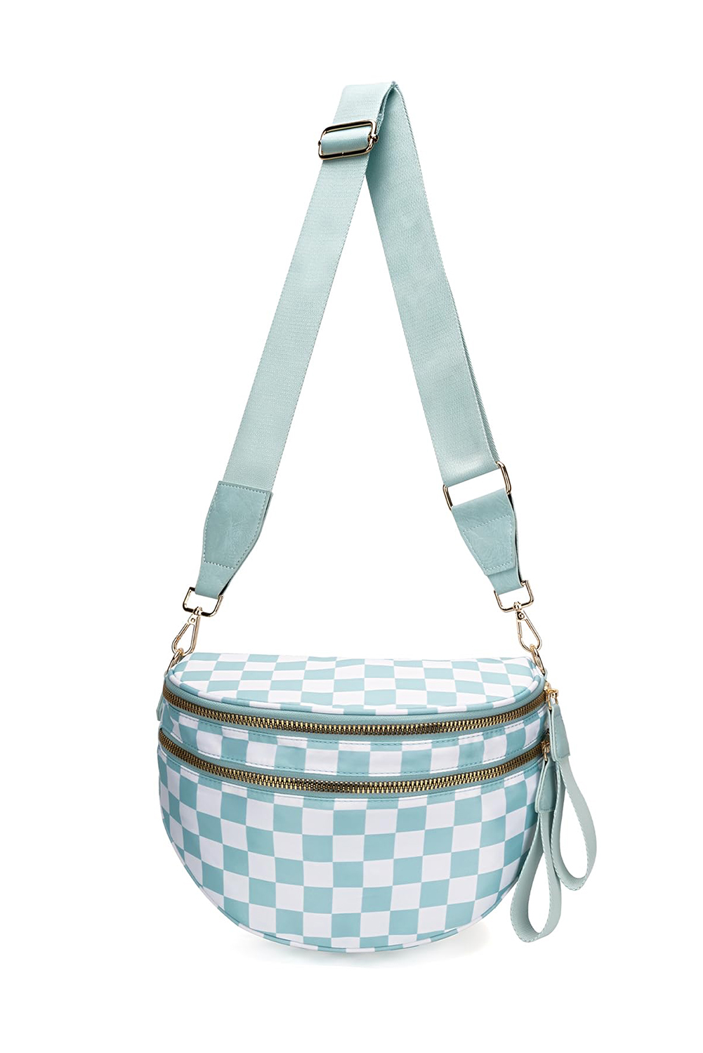 Jungle Green Double Zip Crescent Shape Adjustable Sling Bag
