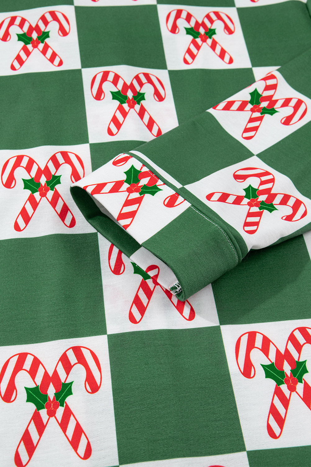 Green Holly Jolly Checkered Pattern 2pcs Long Pajama Set