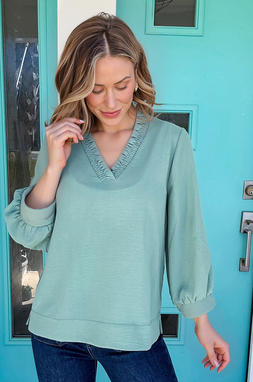 Sky Blue Frilled V Neck Bracelet Sleeve Shift Mini Dress