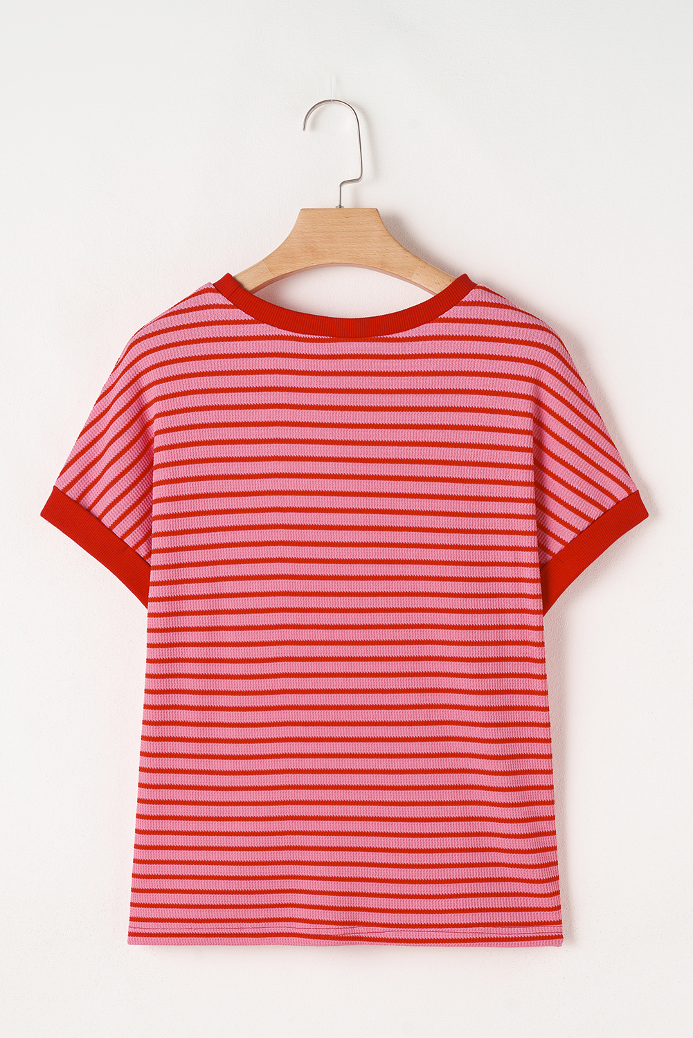 Pink Stripe Knitted Round Neck T Shirt
