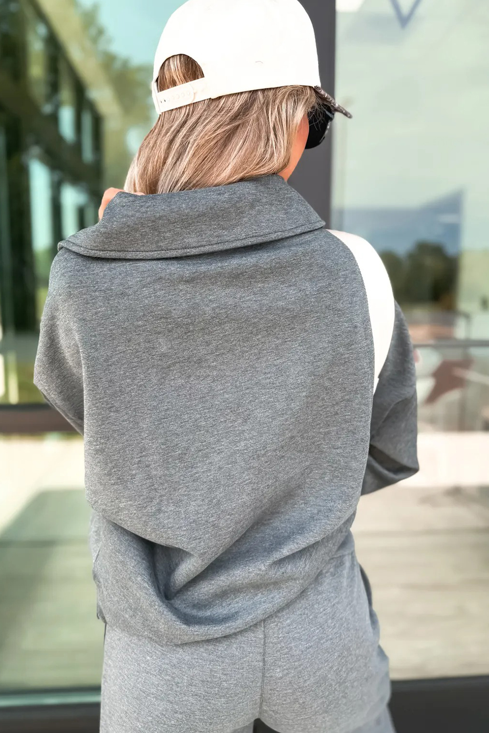 Bristol Black Collared V Neck Pullover Sweatshirt Sweatpants Set