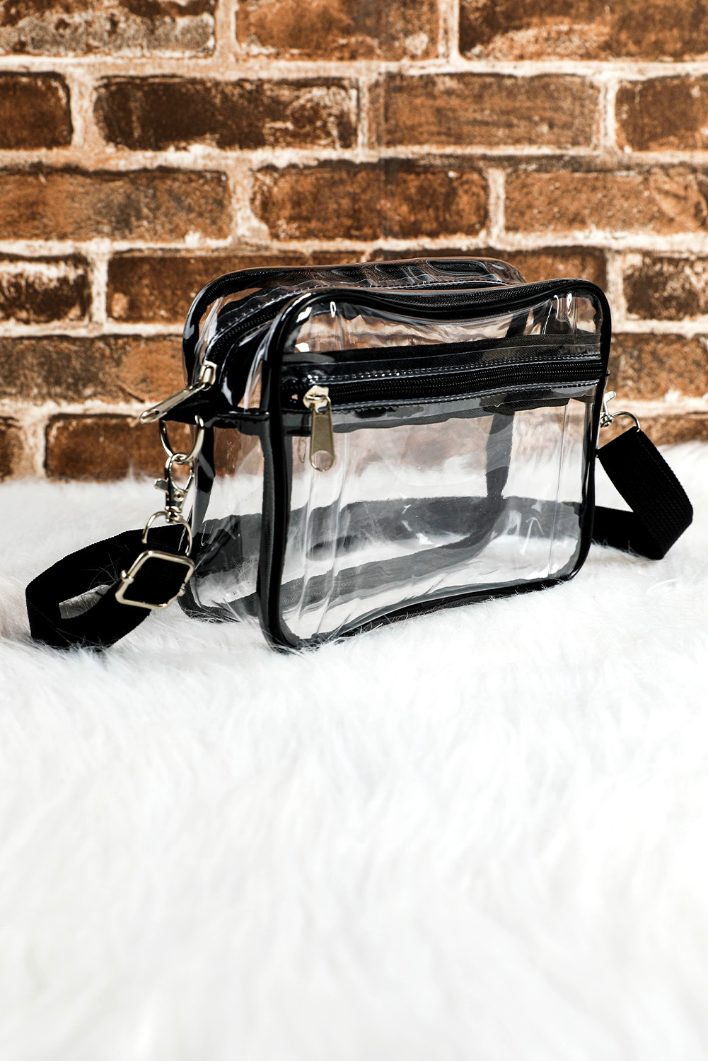 Gray Multi-Pocket Contrast Edge Detachable Strap Clear Shoulder Bag