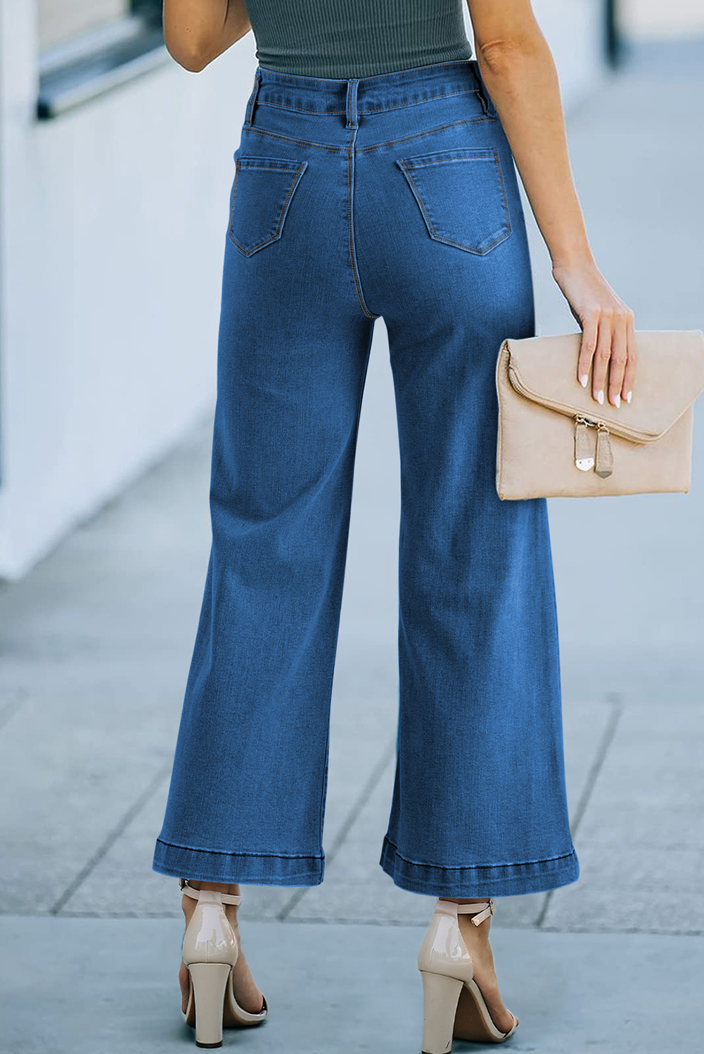Black Plain Seam Detail Flared Bottom Ankle Length Jeans
