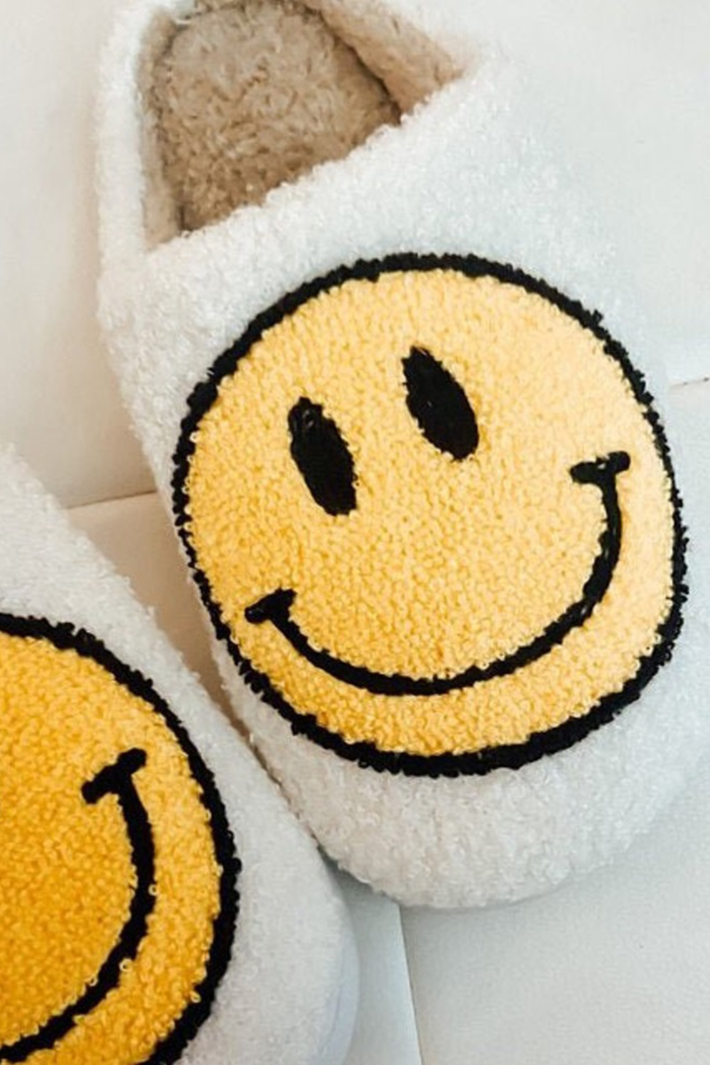 Pink Smile Face Print Non-slip Plush Slippers