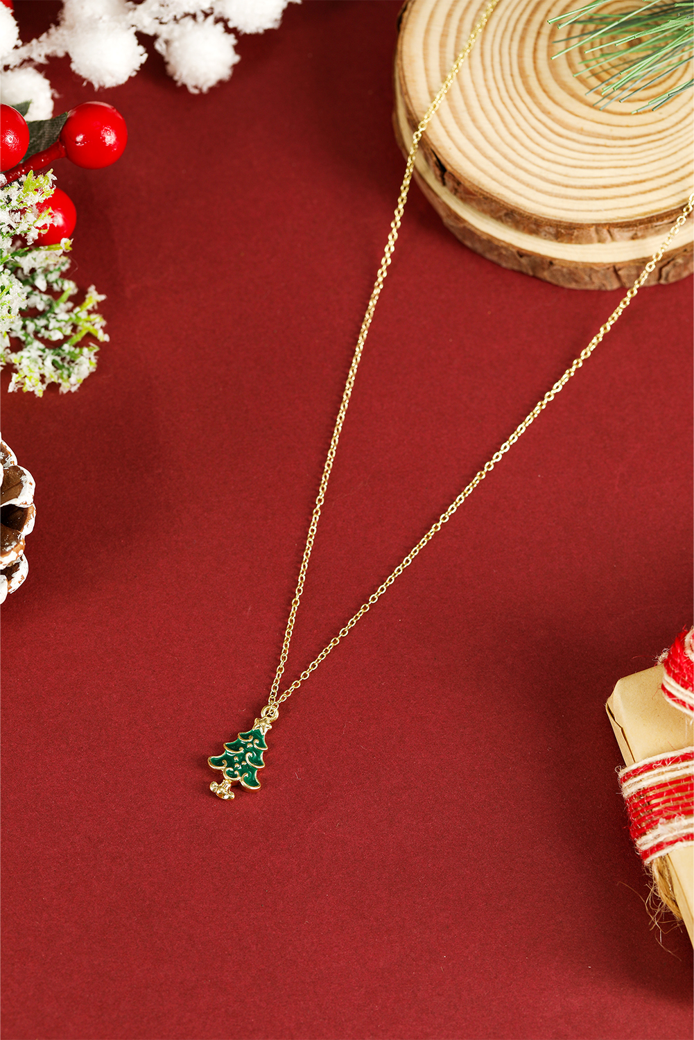 Gold Alloy Plated Chain Christmas Tree Pendant Necklace