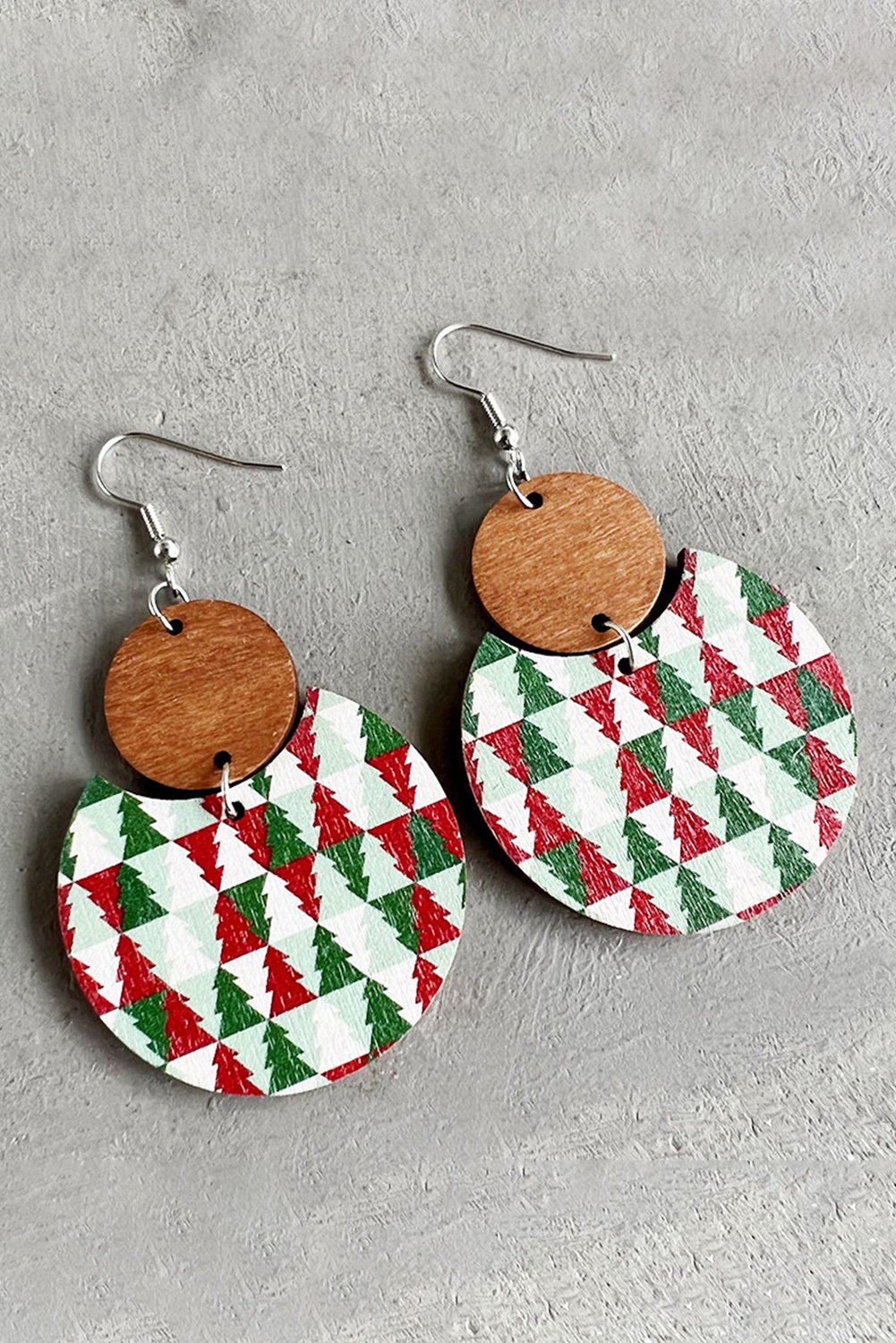 Red Shade Of Leopard Plaid Christmas Tree Earrings