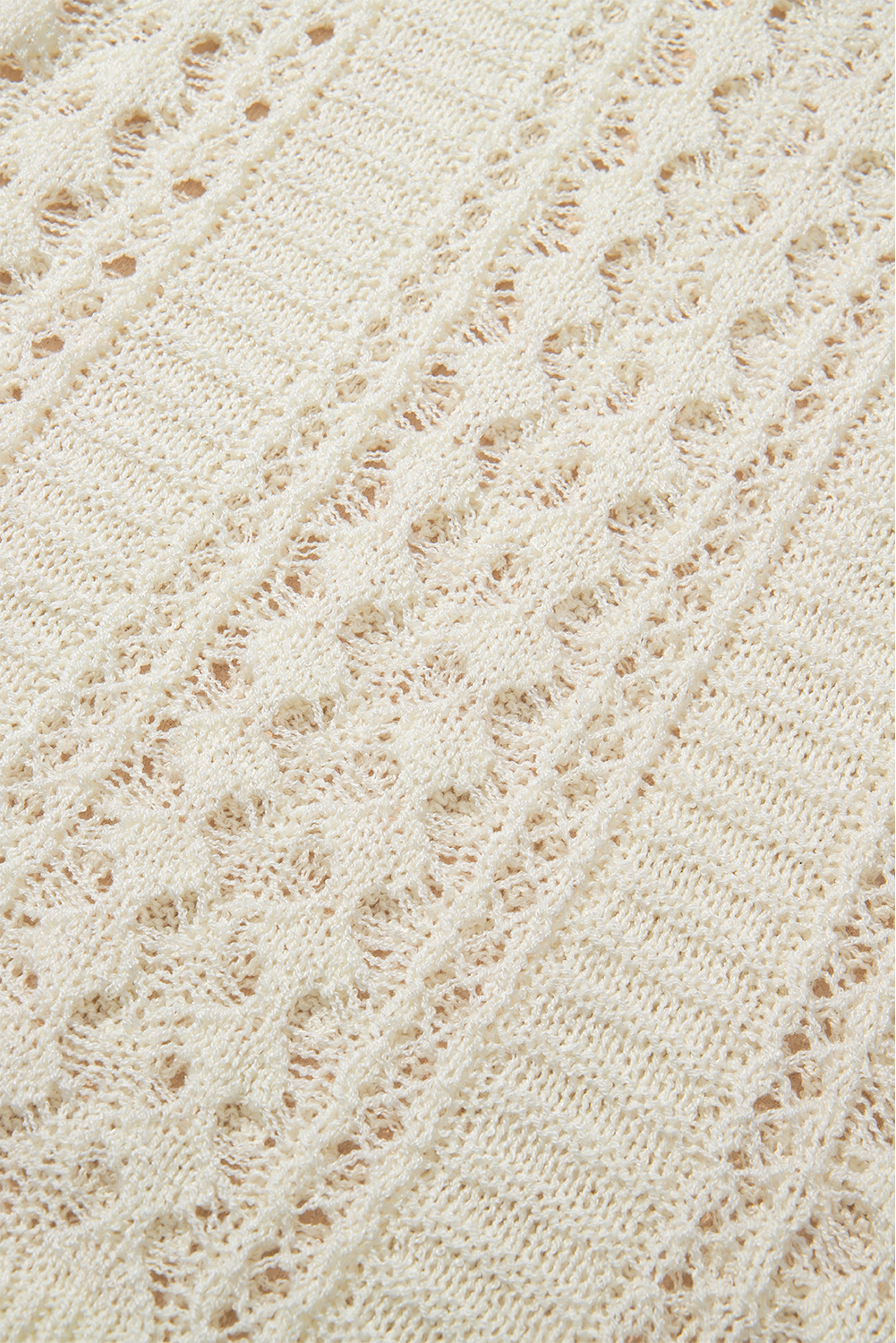 White Hollow Out Knit Bracelet Sleeve Drop Shoulder Sweater