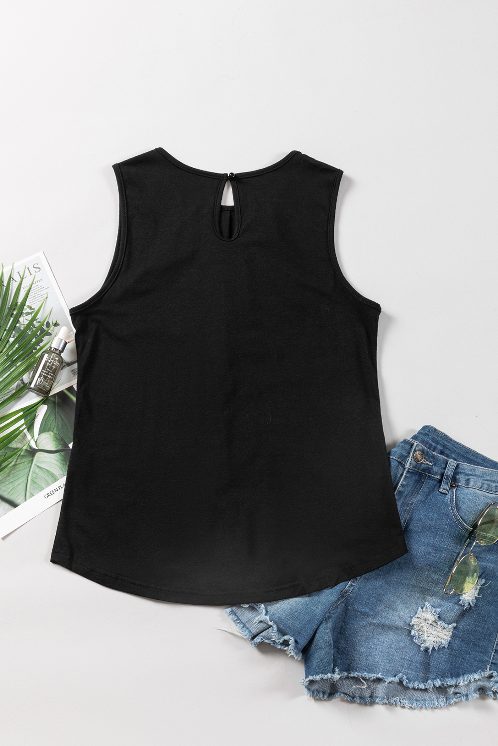Gray Pleated Round Neck Sleeveless Top