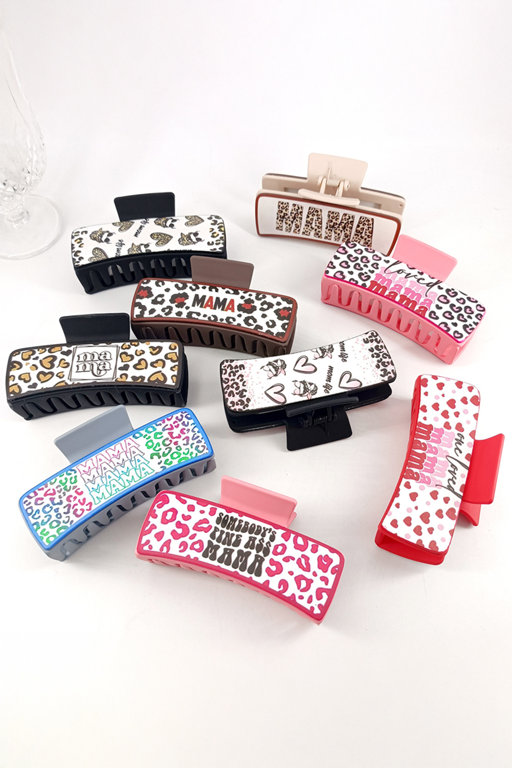 Sachet Pink Loved Mama Heart Print Large Hair Claw Clip