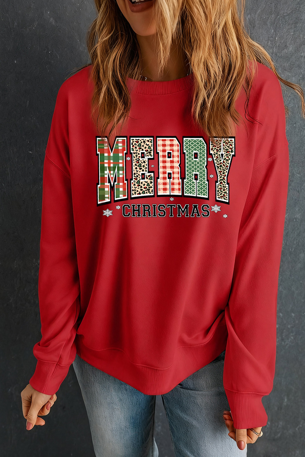 Red MERRY CHRISTMAS Graphic Festive Holiday Sweatshirt