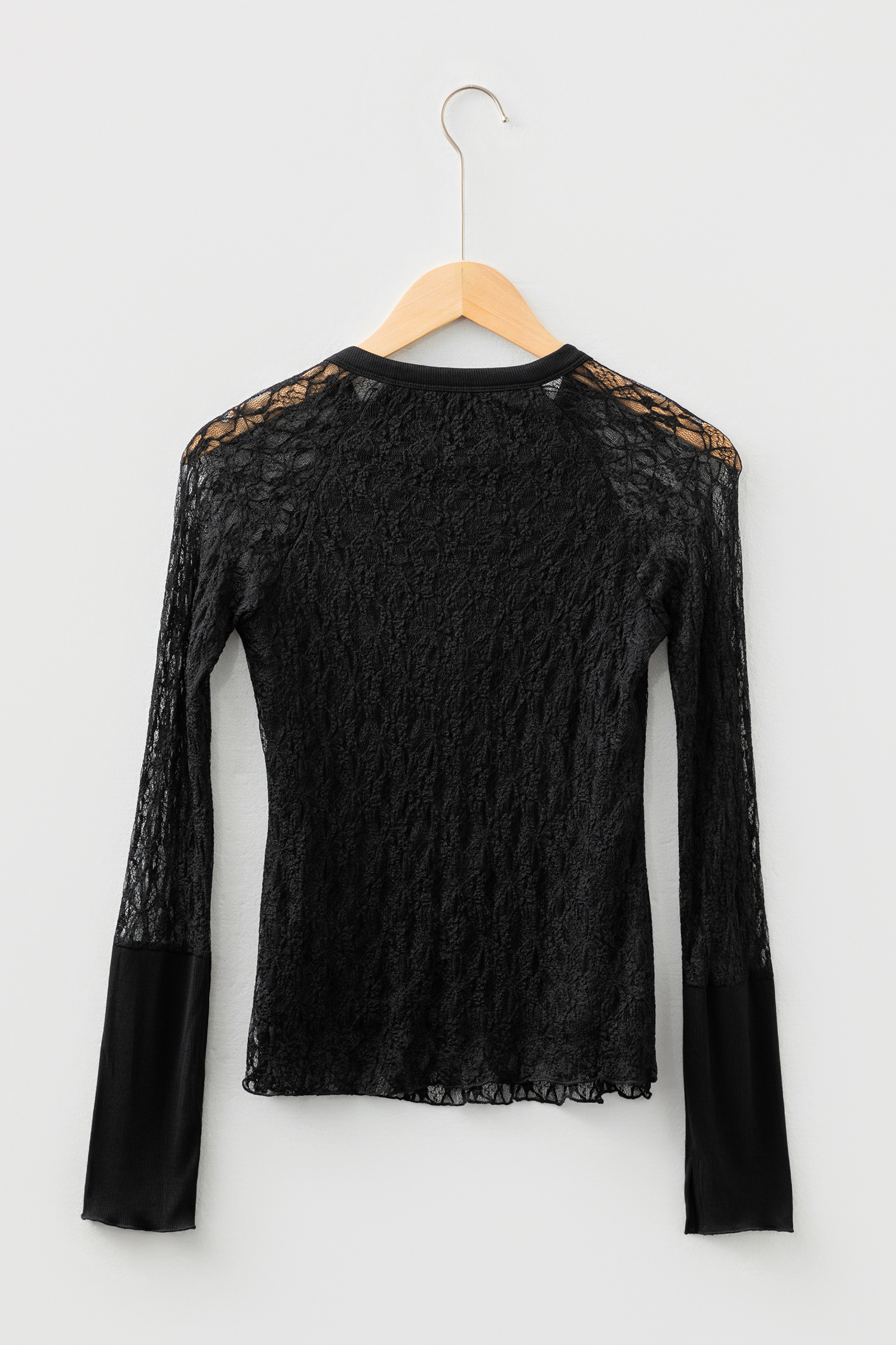 White Sheer Lace Long Sleeve Slim Henley Top