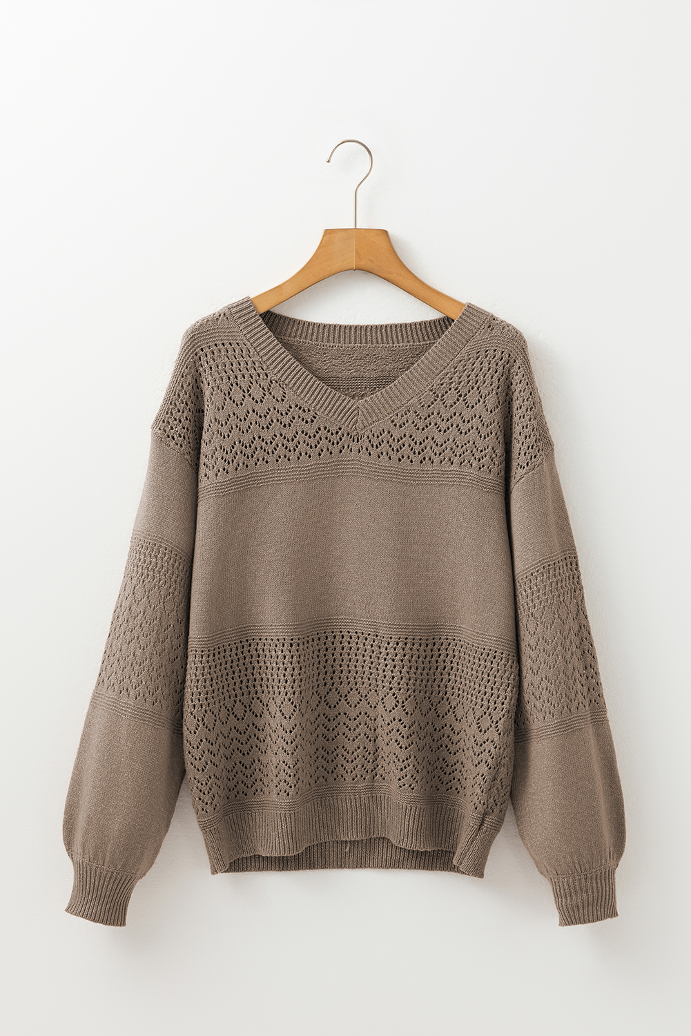 Sky Blue Eyelet Pattern Detail V Neck Drop Shoulder Sweater