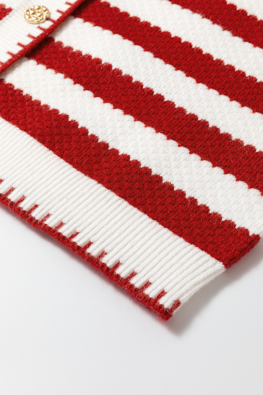 Red Stripe Chic Golden Button Cardigan Sweater