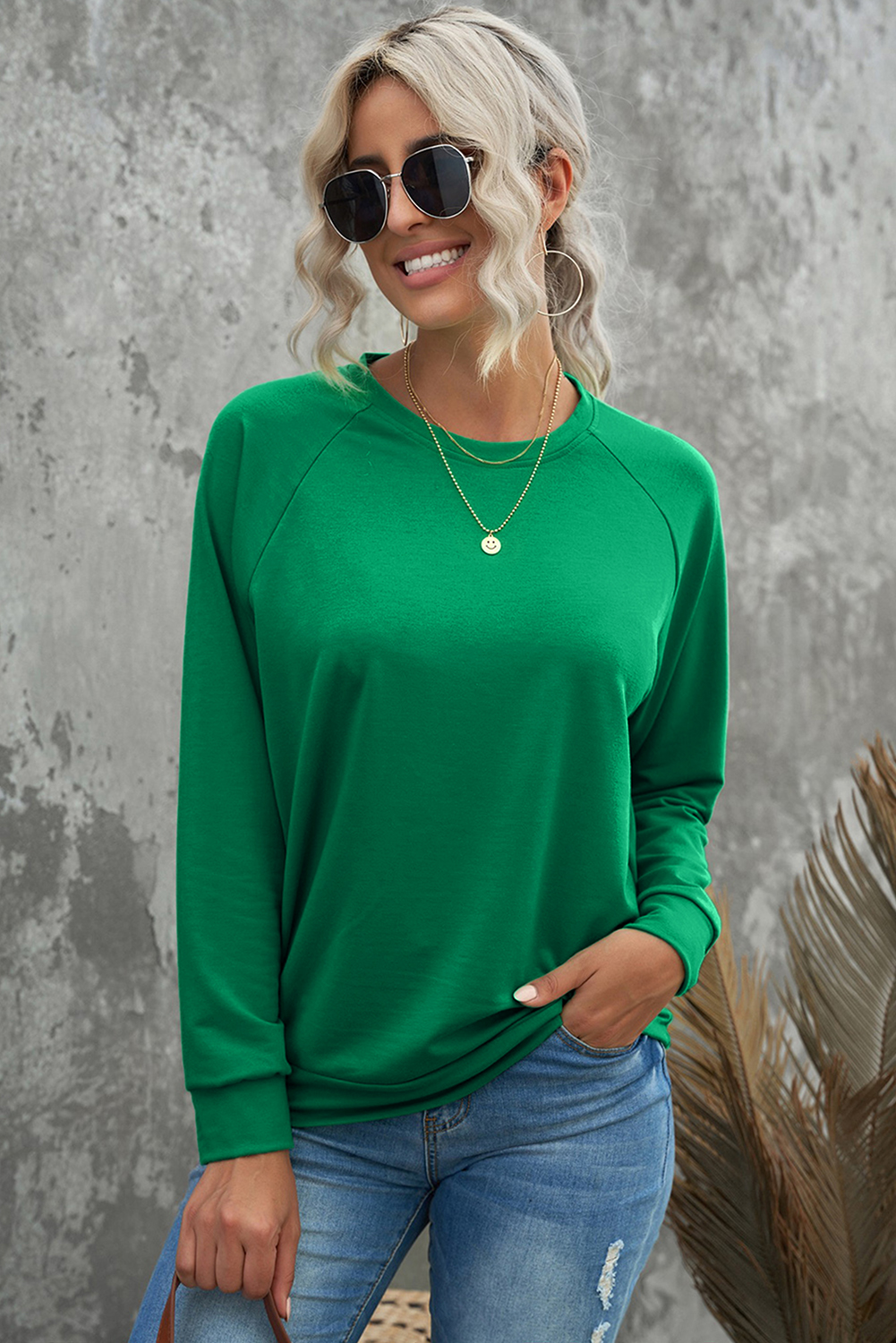 Green Sequin Christmas Candy Cane Graphic Crewneck Pullover Sweatshirt