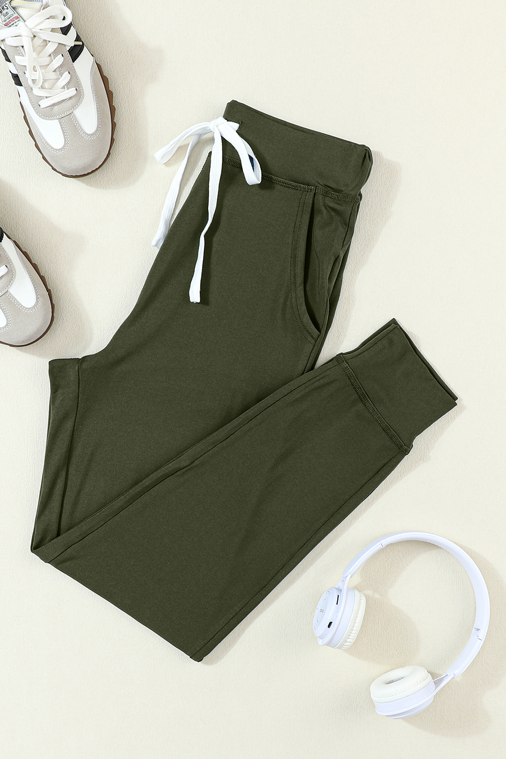 Black Drawstring Elastic Waistband Pocketed Joggers