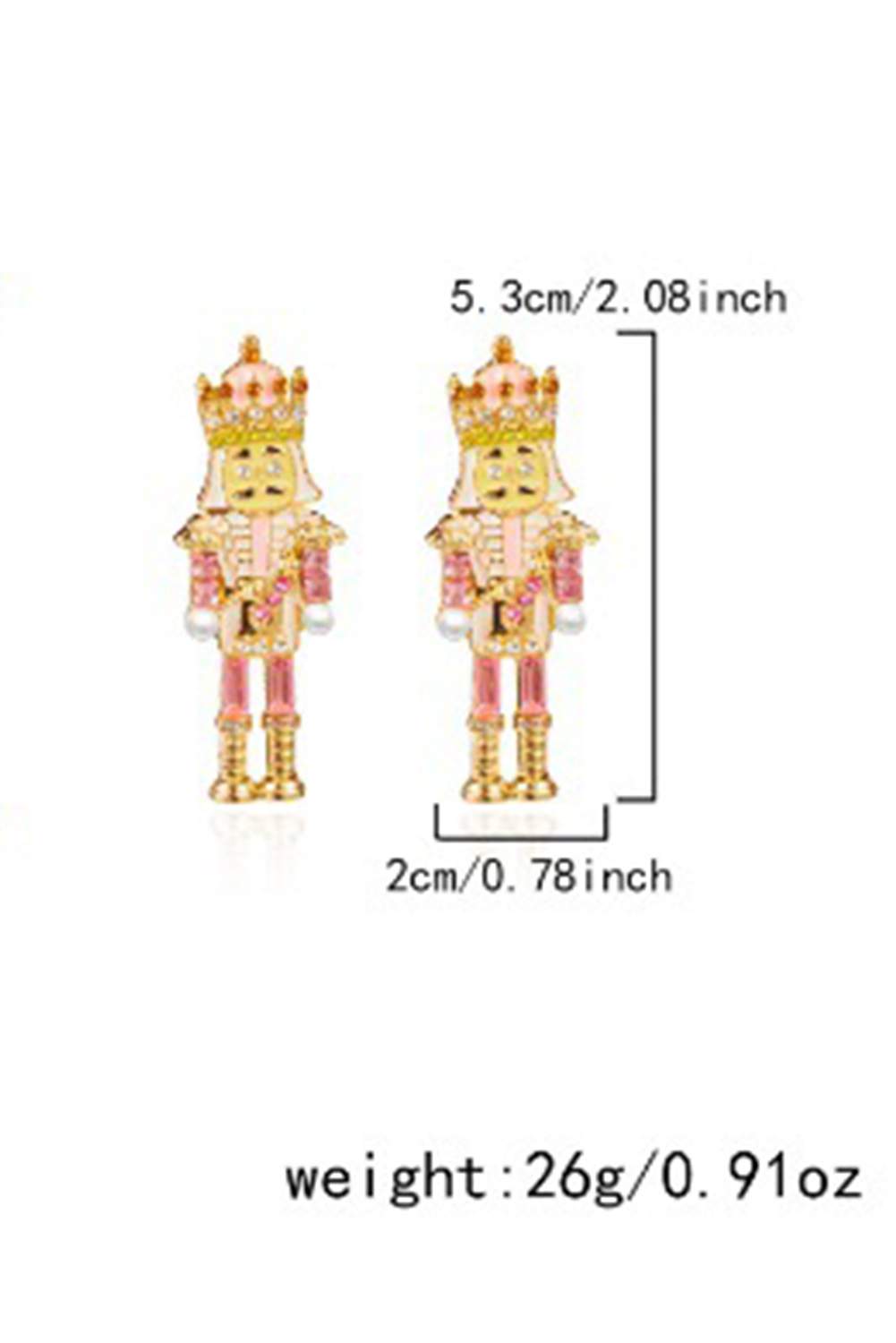 Pink Christmas Nutcracker Doll Alloy Gem Holiday Earrings