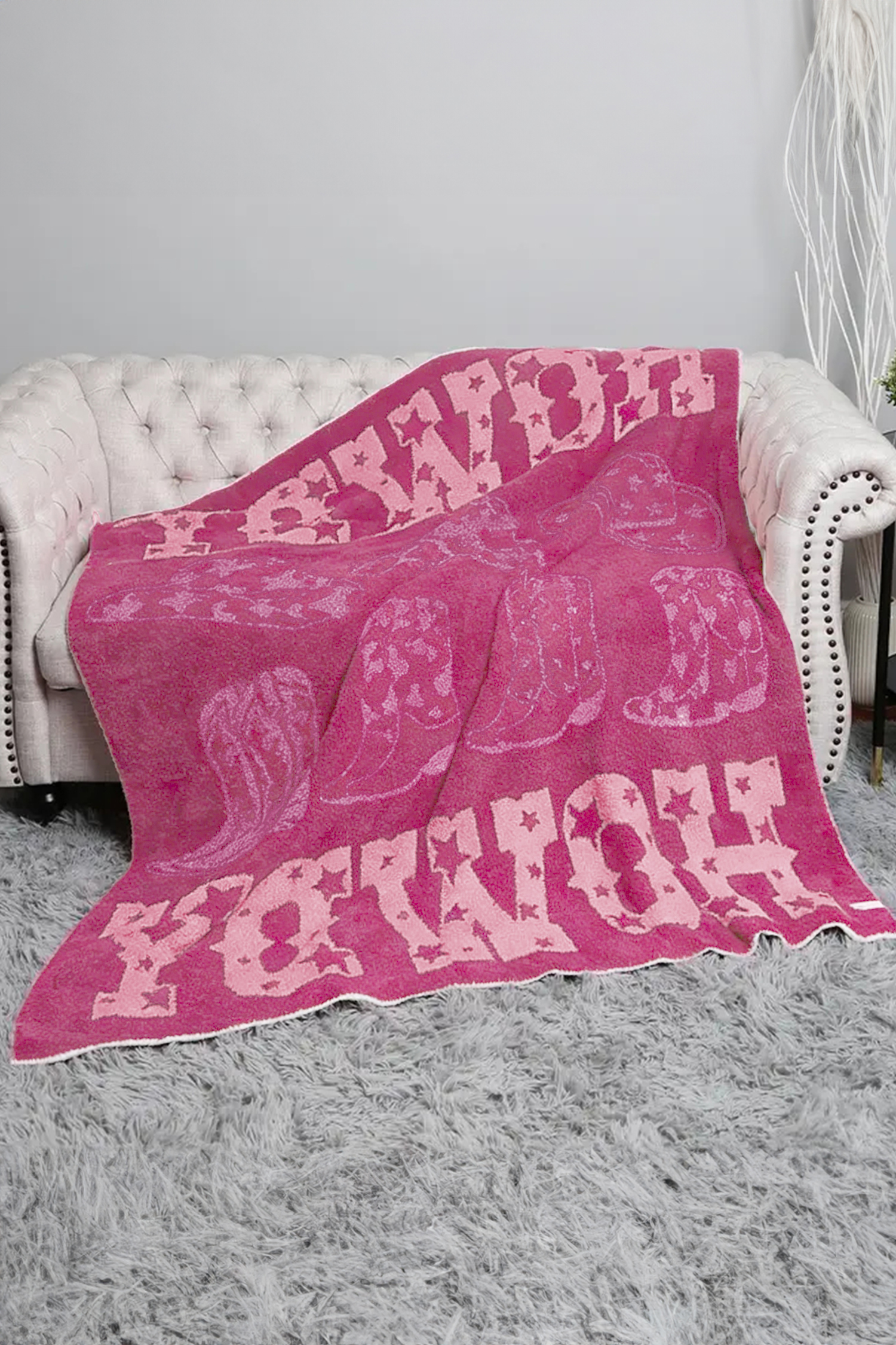 Pink Howdy Boots Sherpa Throw Blanket