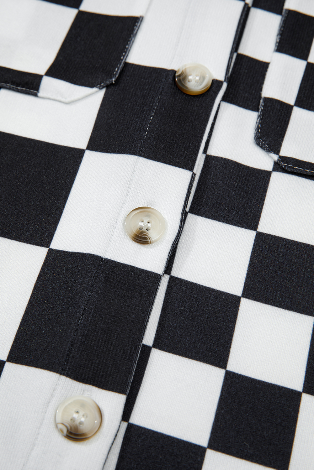 Khaki Checkerboard Flap Pocket Button Front Shacket