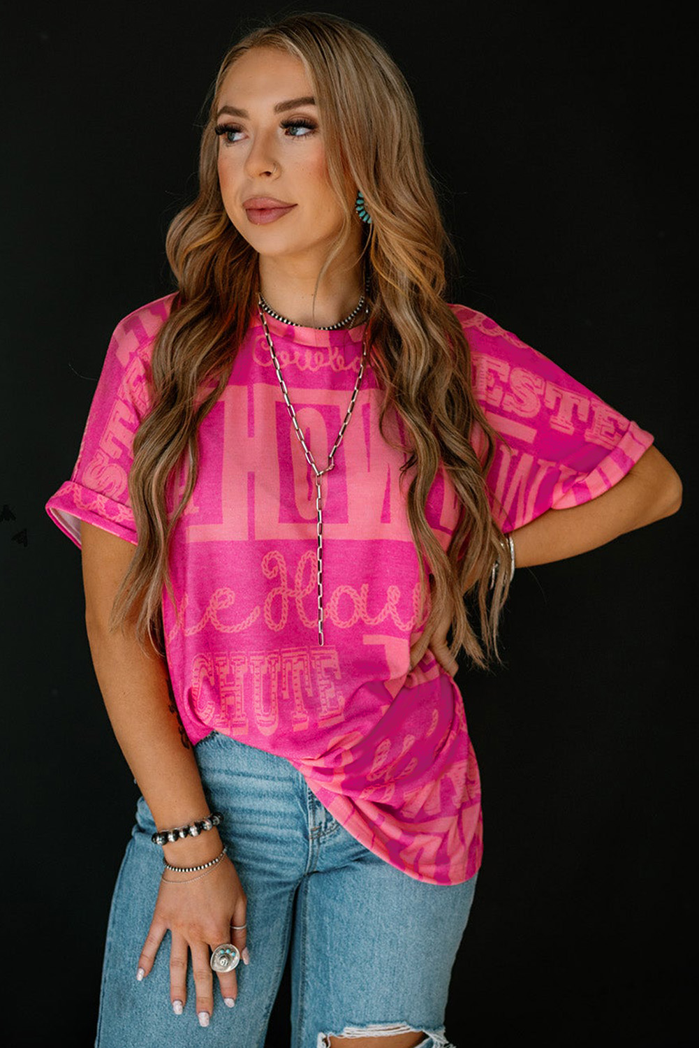 Dark Grey Howdy Cowboy Letter Printed Western Fashion Tee