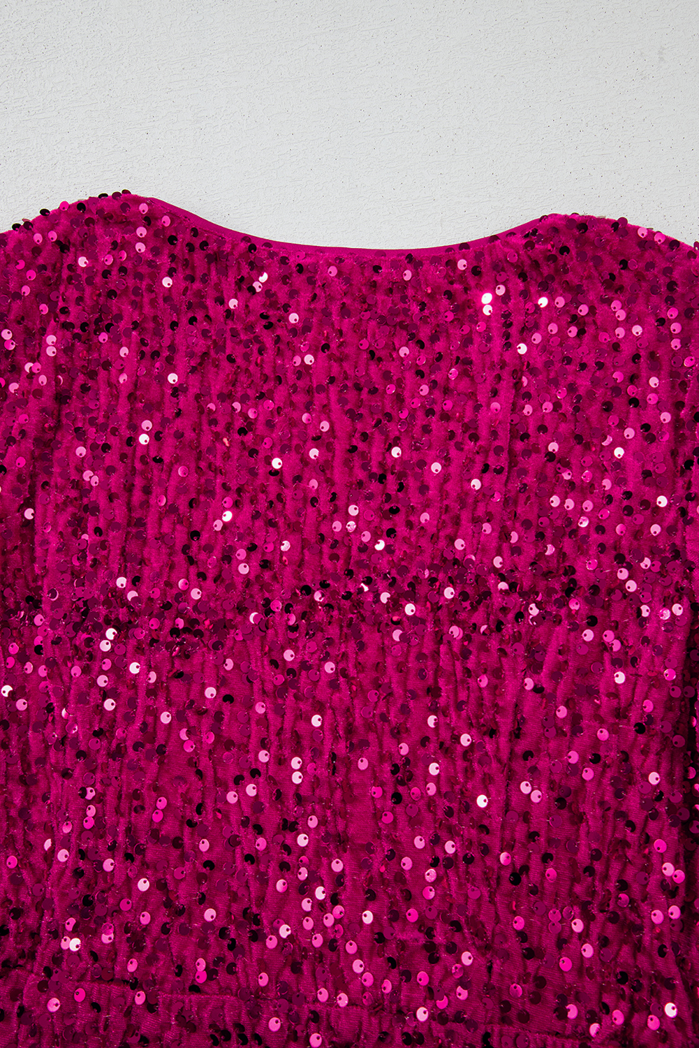 Pitaya Pink Velvet Sequin Long Sleeve V Neck Wrapped Mini Dress