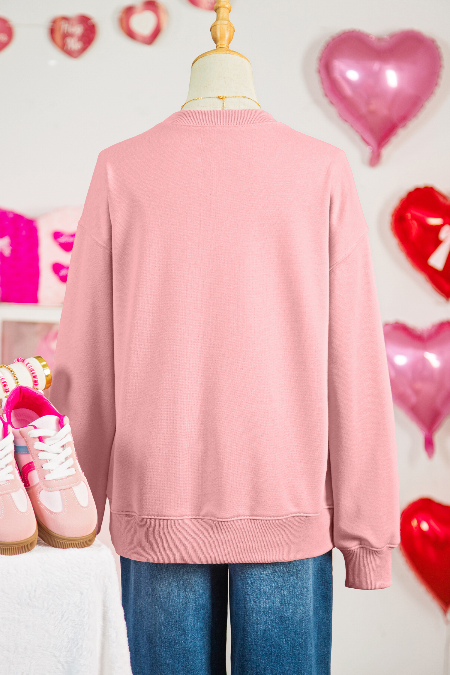 Pink XOXO Playful Embroidered Valentines Day Sweatshirt