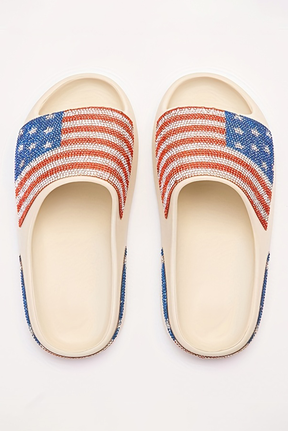 Black Rhinestone American Flag Thick Sole Slippers