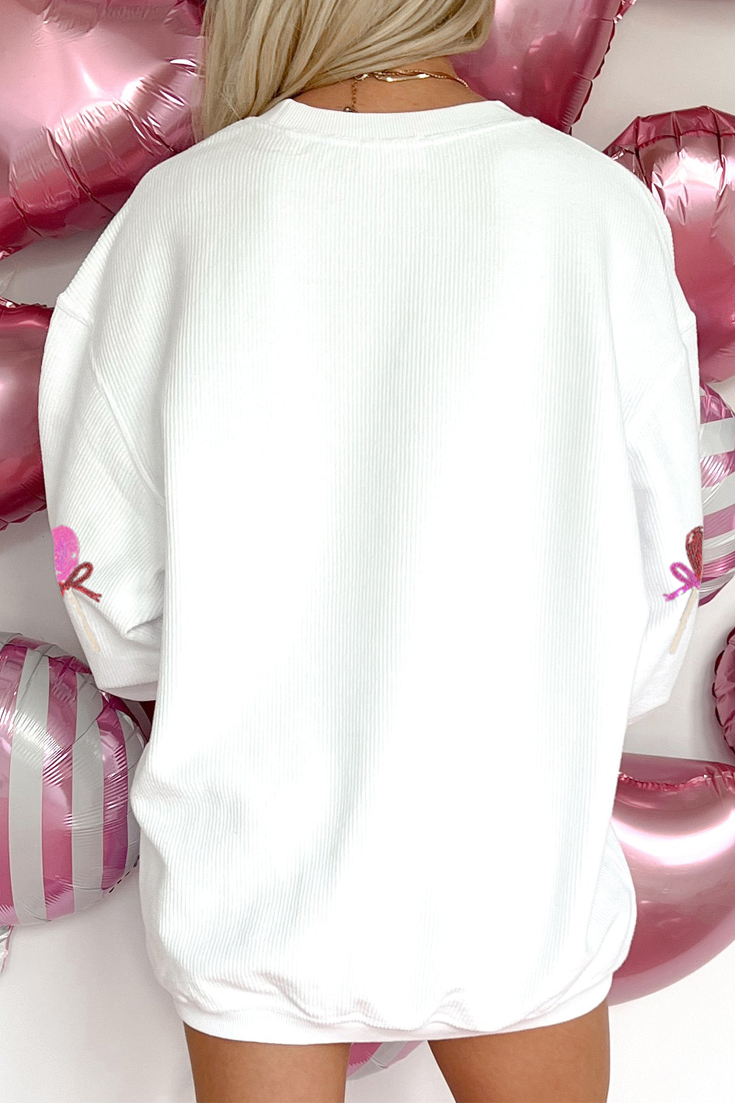 White Heart Lollipop Sequin Pattern Valentine Sweatshirt