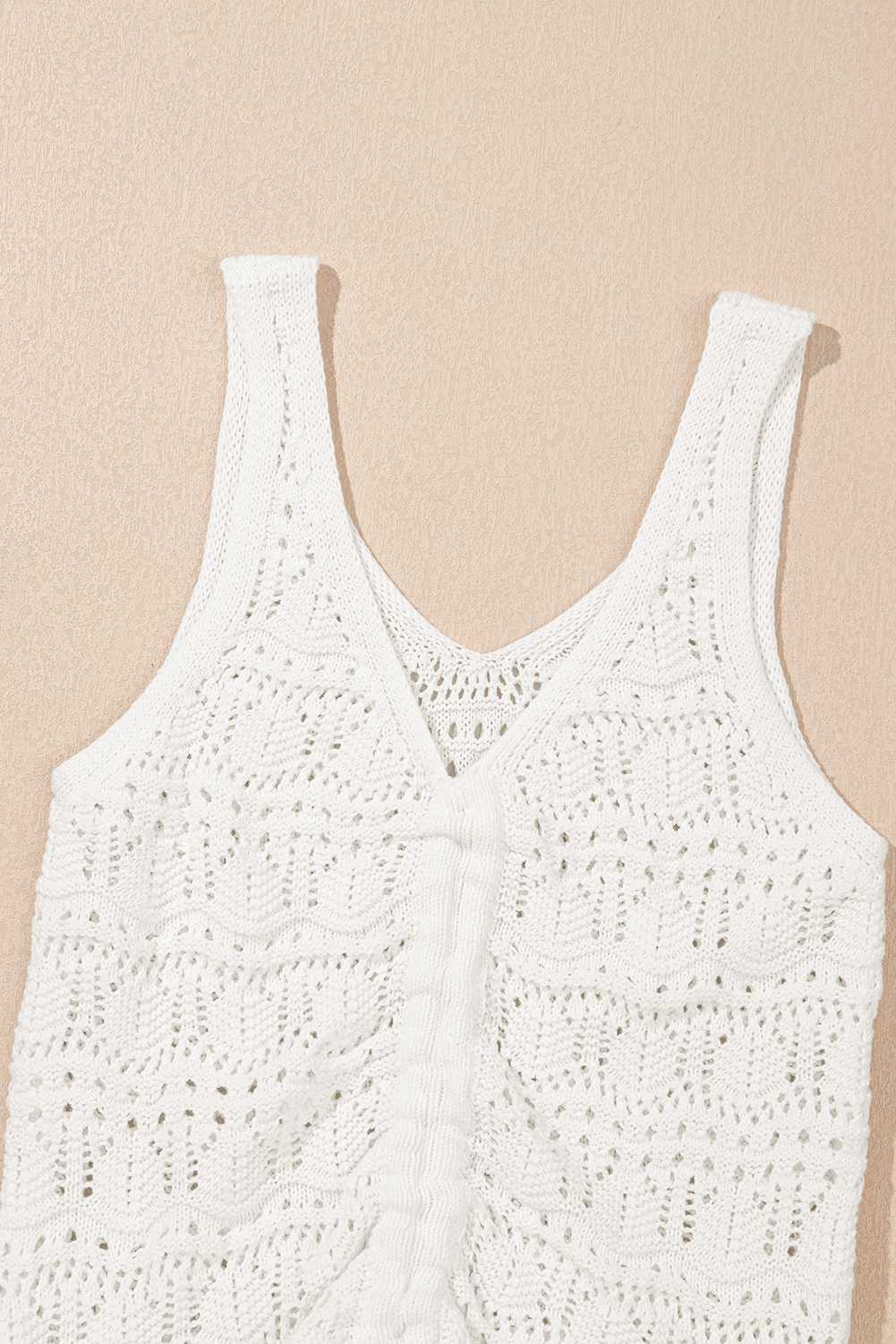Beige Trendy Hollowed Knit V Neck Drawstring Sweater Vest