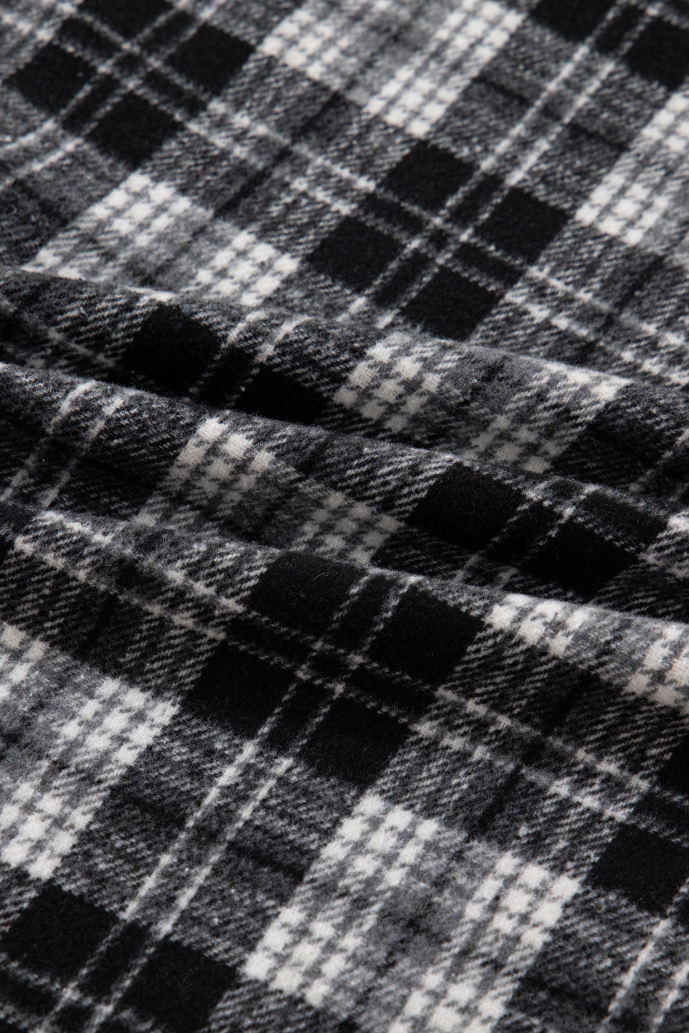 Black Plaid Polo Collar Zip up Contrast Trim Shift Long Sleeve Mini Dress