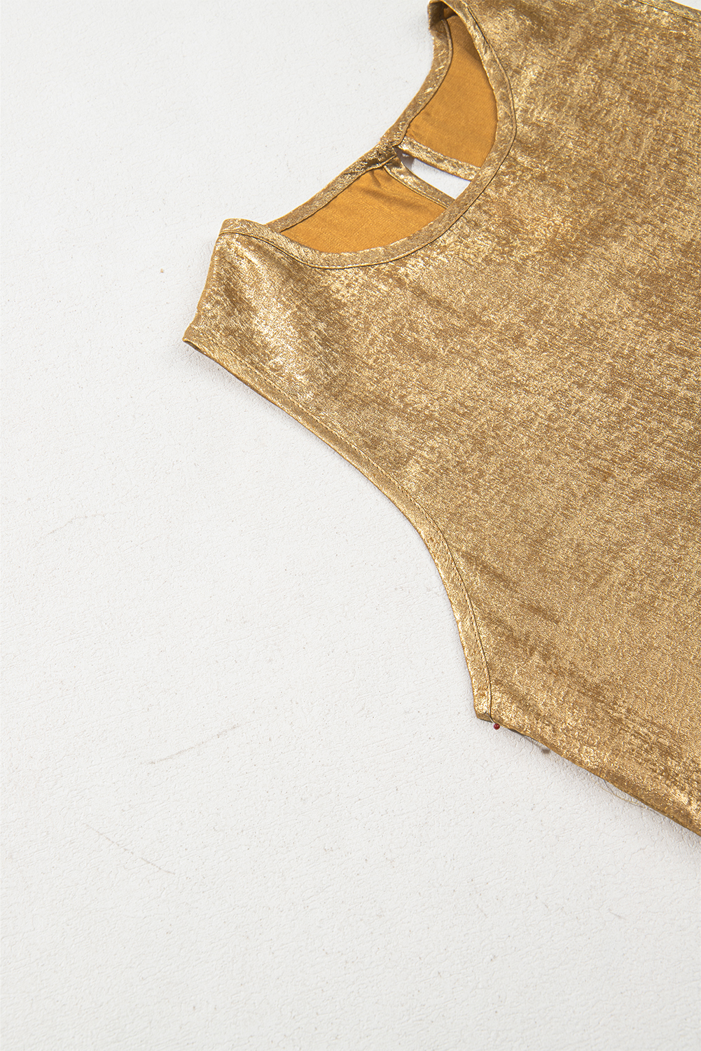 Gold Metal Textured Round Neck Casual Tank Top
