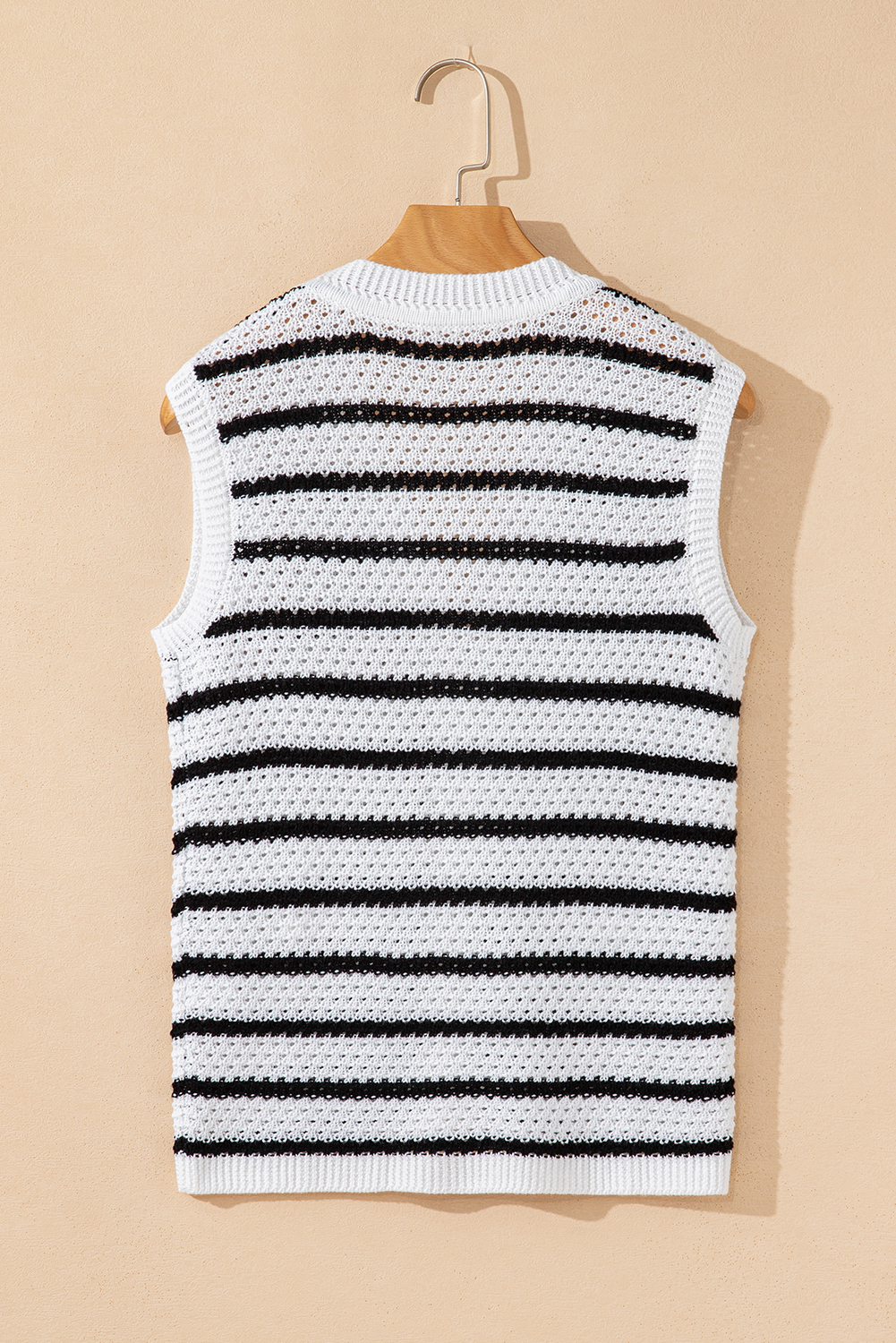 Sky Blue Stripe V Neck Gold Buttons Elegant Sweater Vest