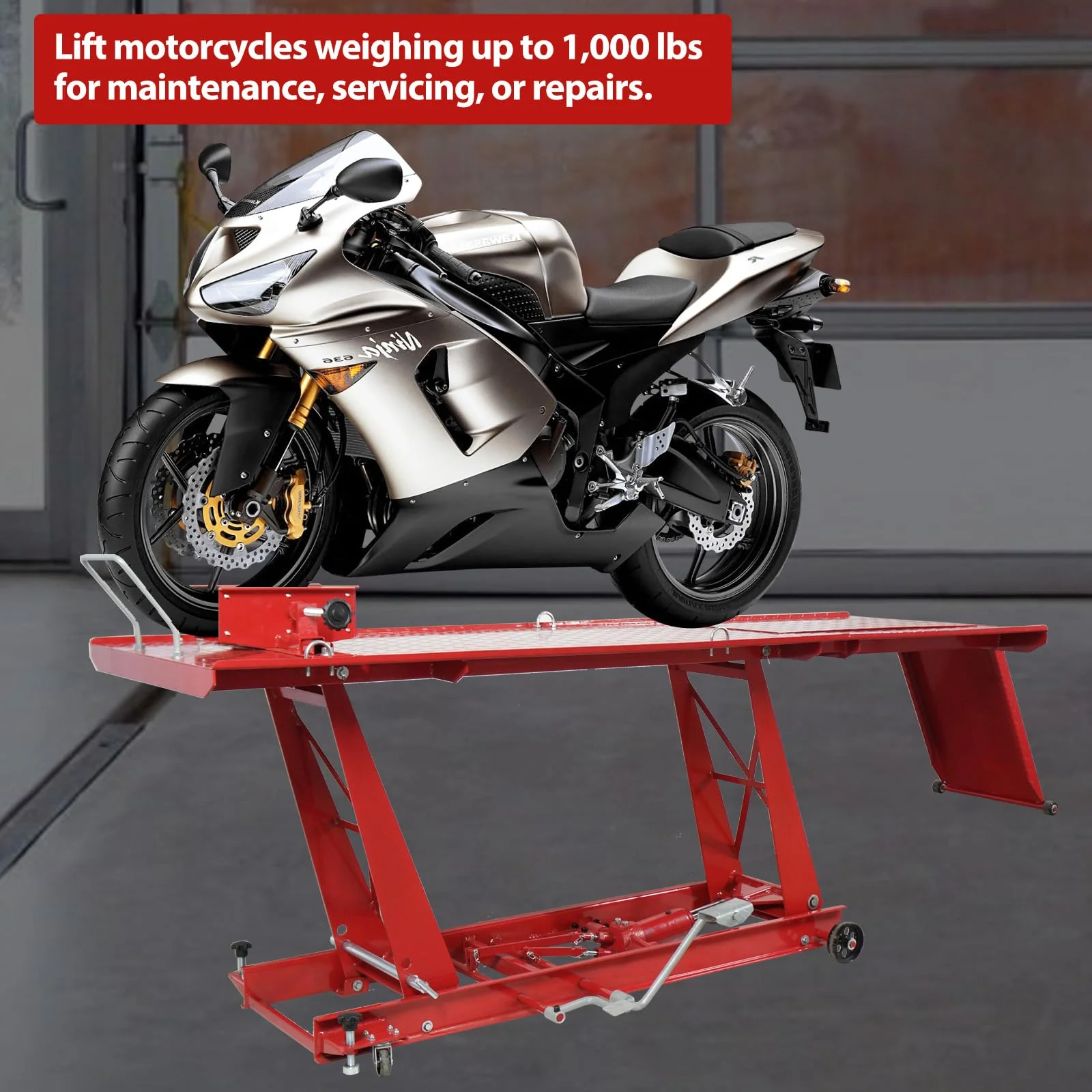 Garvee Hydraulic Motorcycle Lift - 1000lbs Capacity, Lift Hoist, Jack Stand, for Mechanics, Workshops, Homes