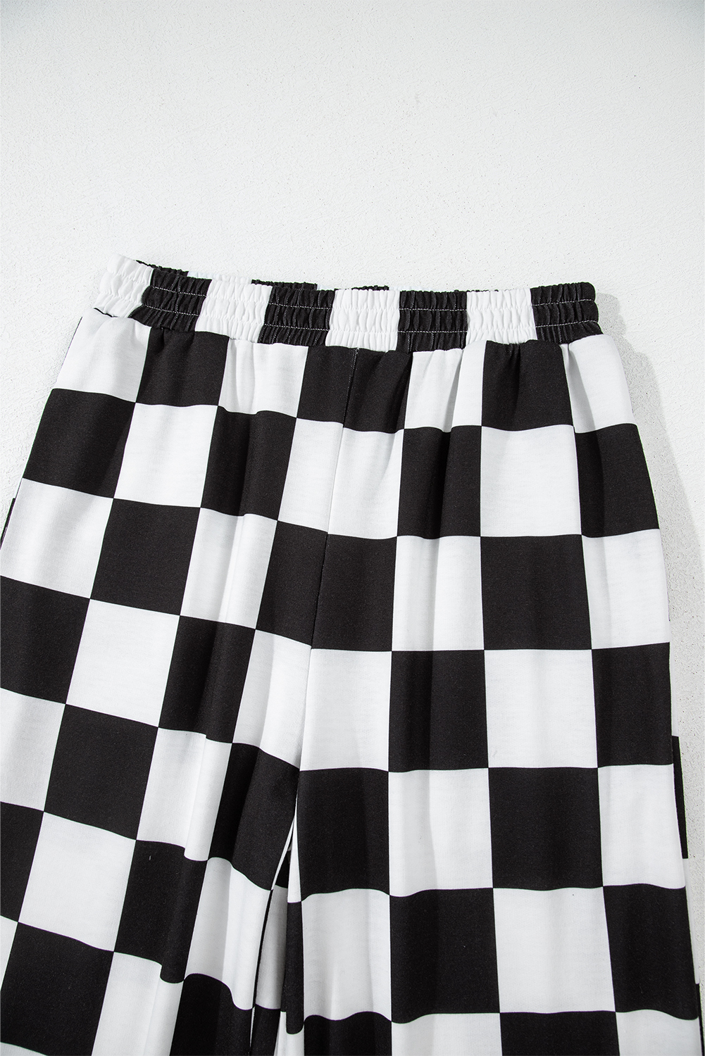 Black 2-Tone Checked Print High Waist Wide Leg Pants