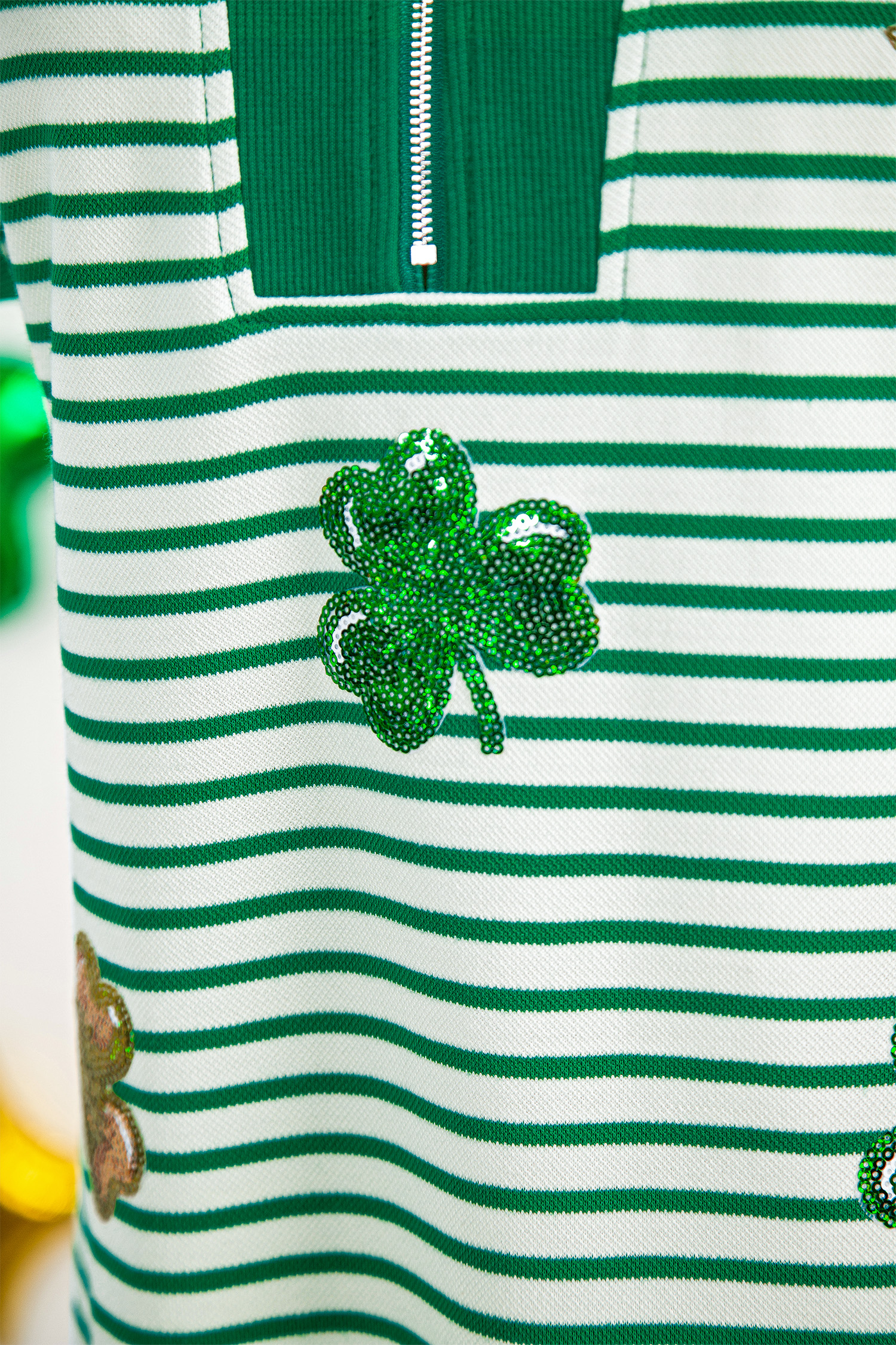 Green Stripe Magic St Patricks Day Sequin Graphic Zip Polo Tee Dress