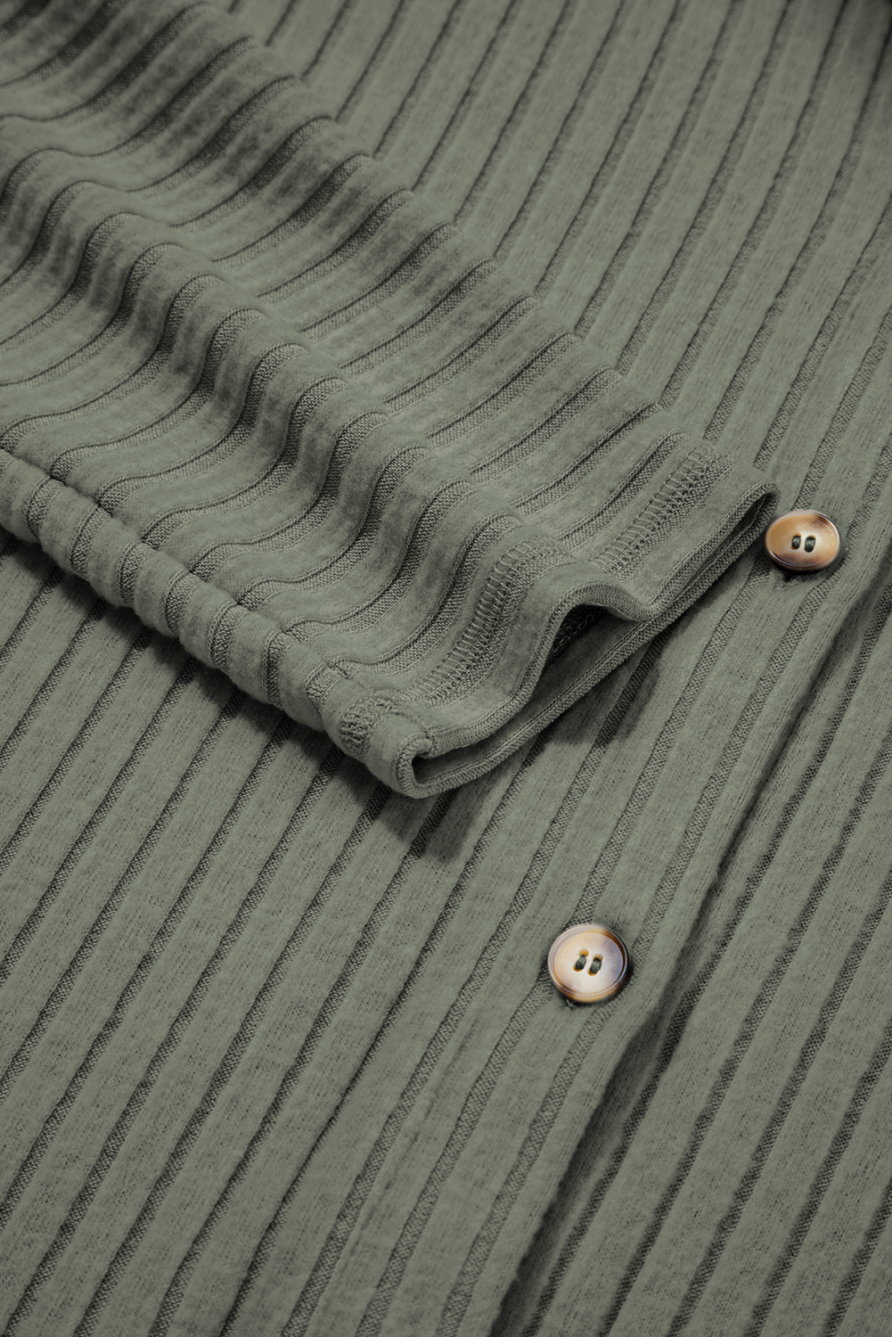 Mist Green Thermal Ribbed Texture Drop Shoulder Button Up Shacket