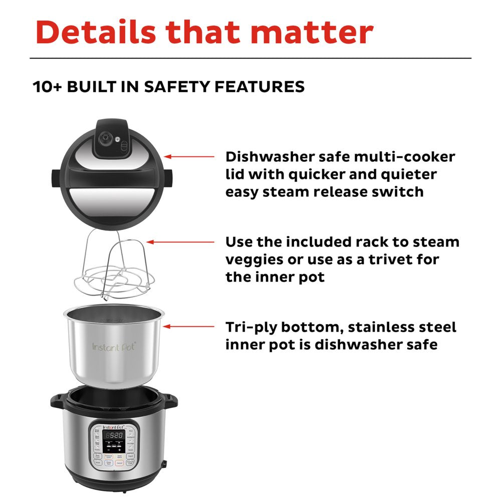 Instant Pot Duo 6 Qt Electric Pressure Cooker 7 In 1 with Easy Release Steam Switch
