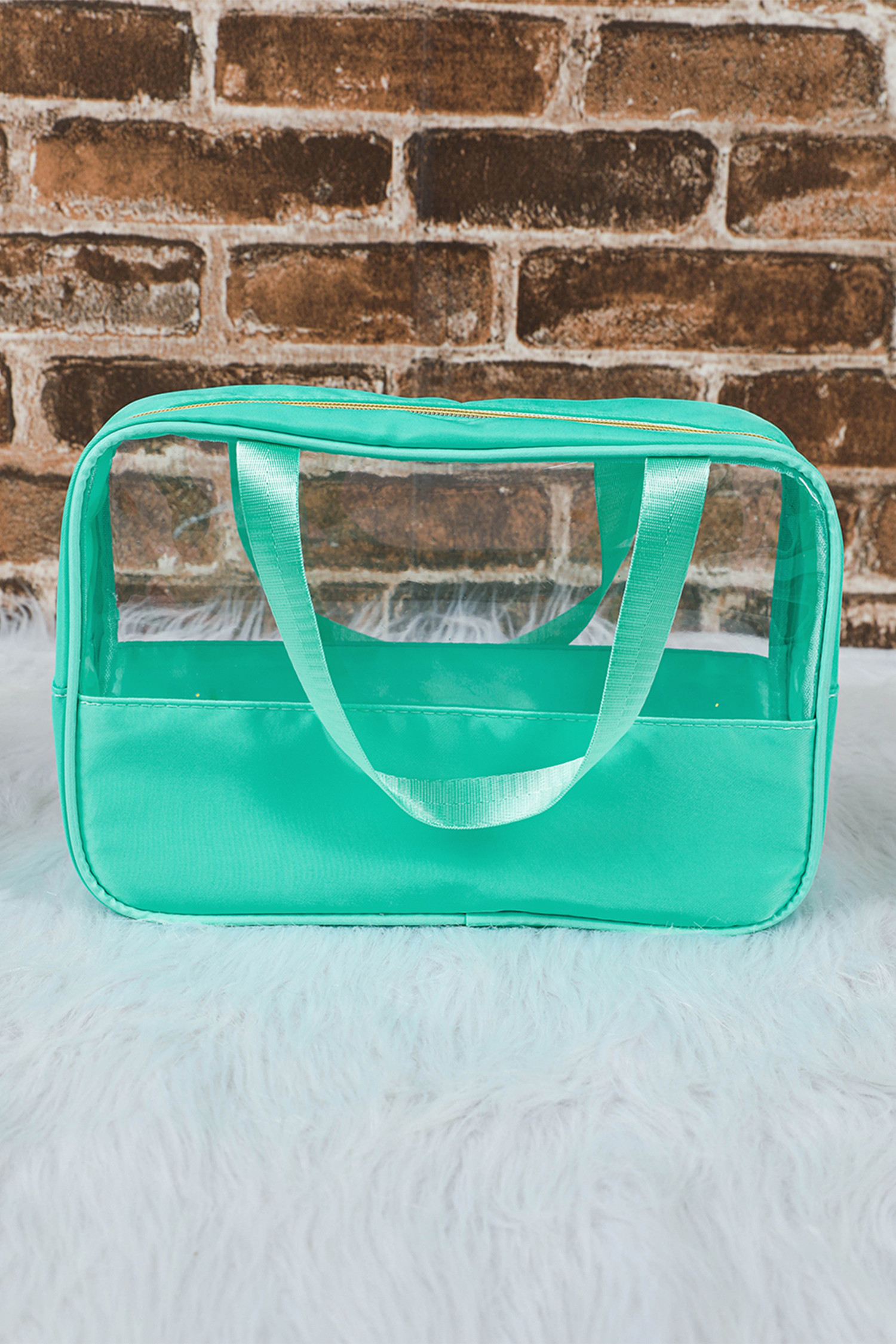 Light Pink TRAVEL Chenille Letter Clear PVC Makeup Bag