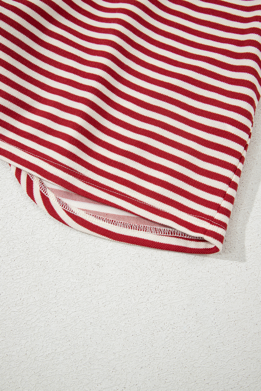 Red Stripe Bowknot Cutout Back Drop Shoulder Wide Bracelet Sleeve Loose Tee