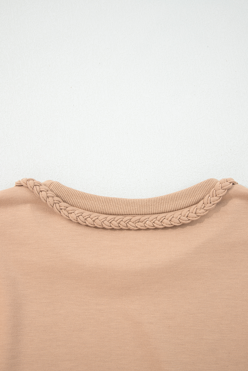 Light French Beige Braided Trim Puff Sleeve Dress