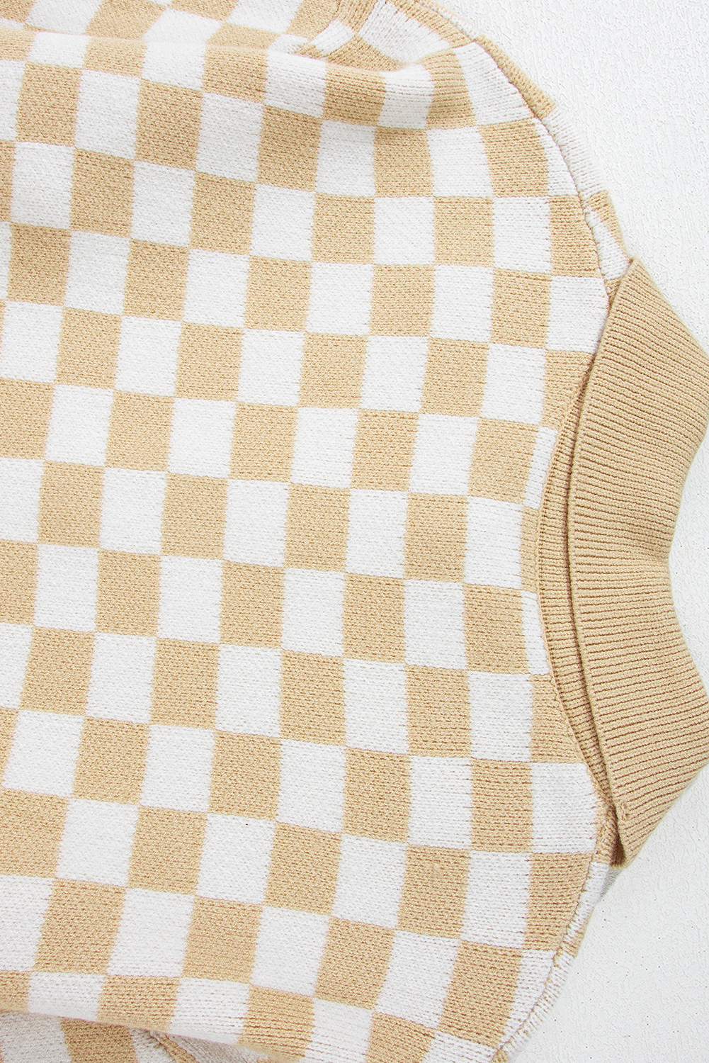 Pink Checkered Buttons Collar V Neck Drop Shoulder Sweater
