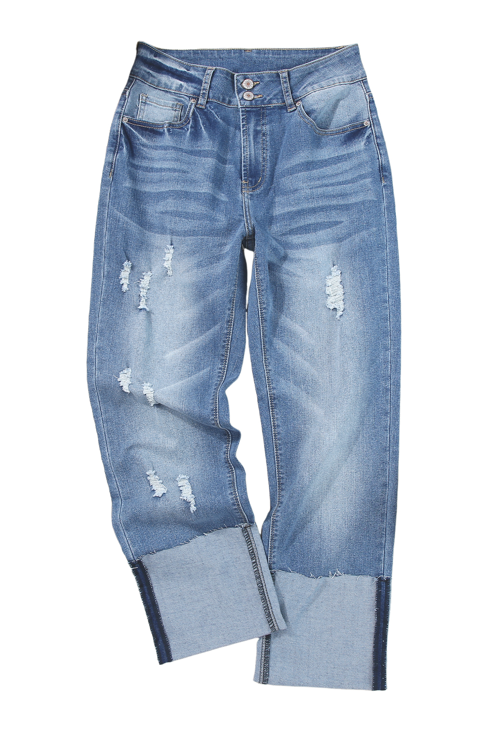 High Waist Distressed Straight Leg Jeans