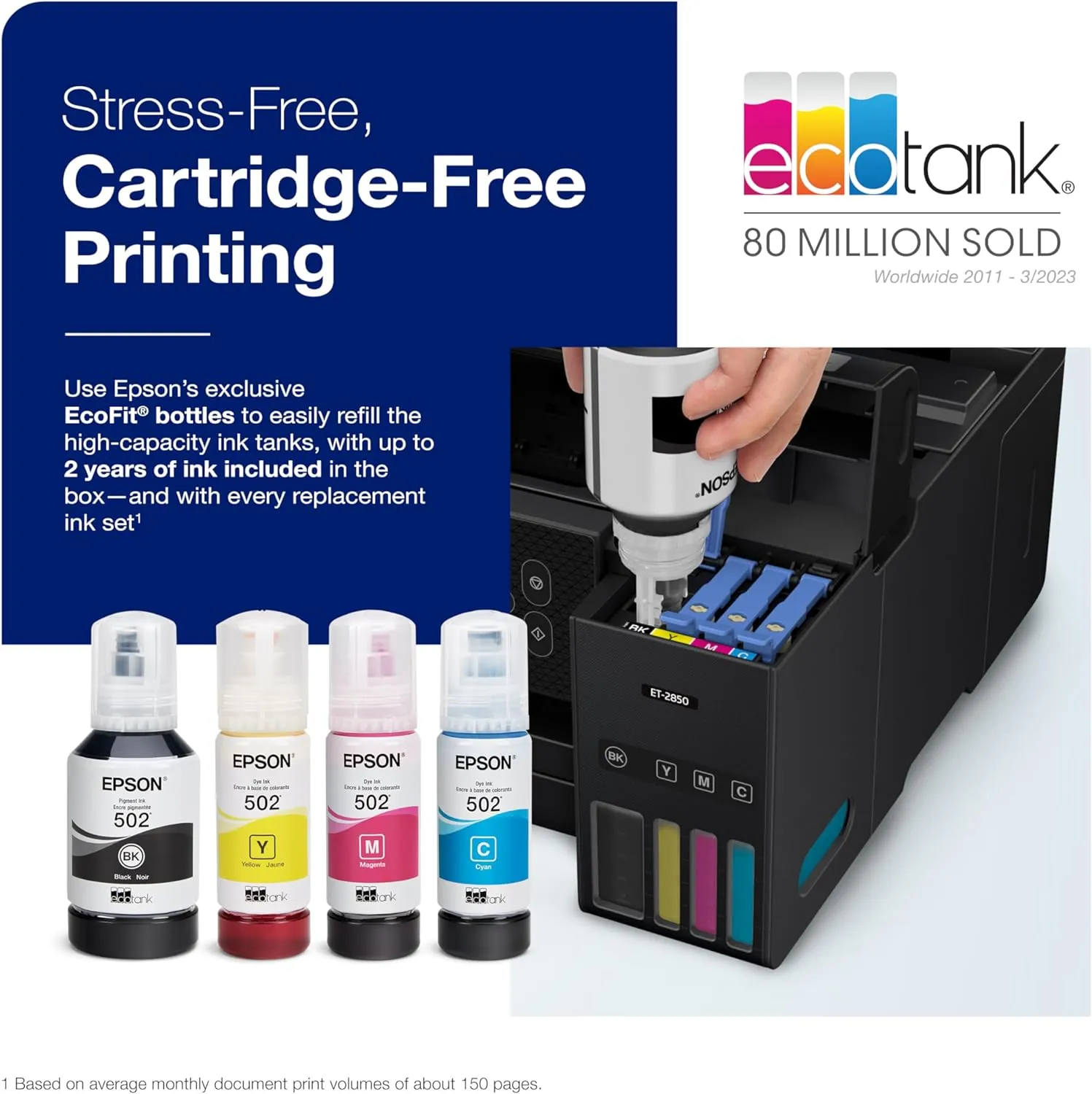 Epson EcoTank ET-4800 Wireless All-in-One Inkjet Printer, Scanner, Copier, Fax, ADF, Ethernet, White