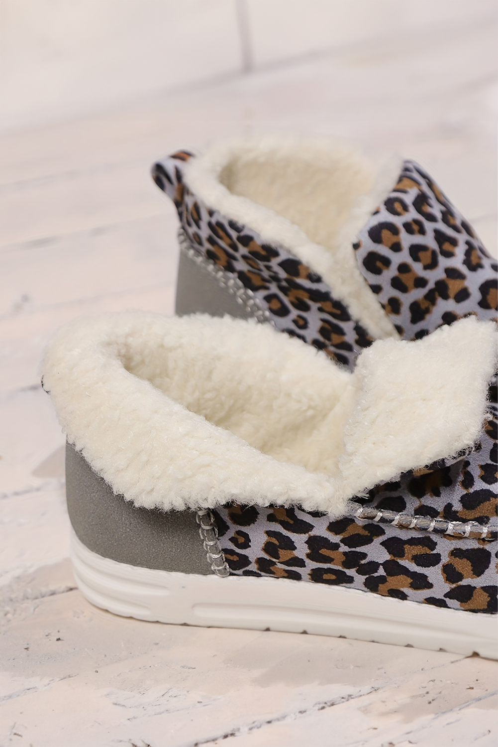 Brown Leopard Print Ankle Patched Flat Winter Fur Boots