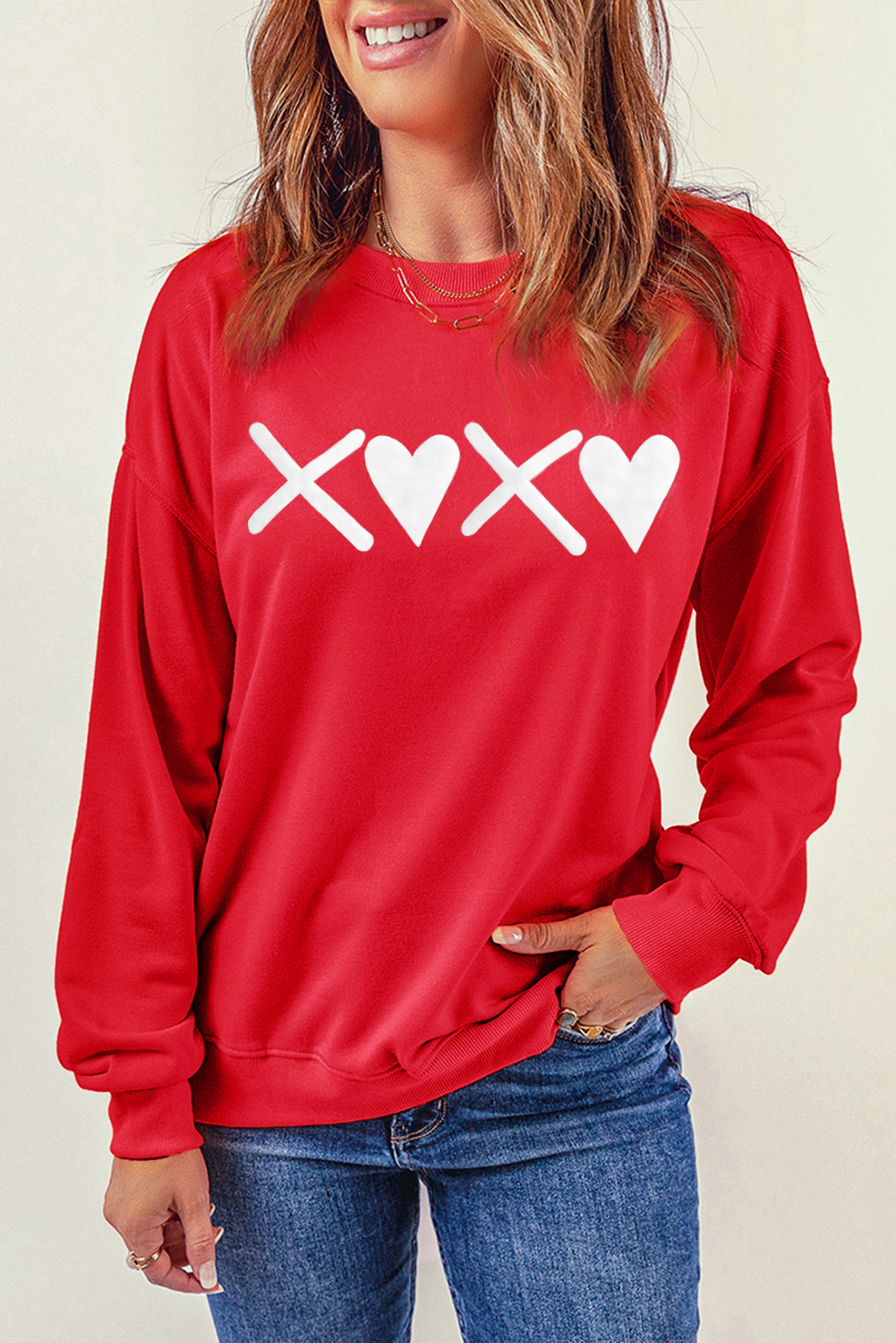 Pink LOVER Puff Print Drop Shoulder Pullover Sweatshirt
