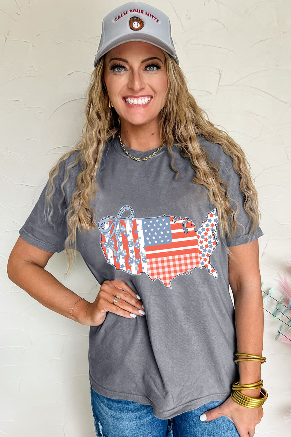 Gray American Flag Bow Map Graphic Tee