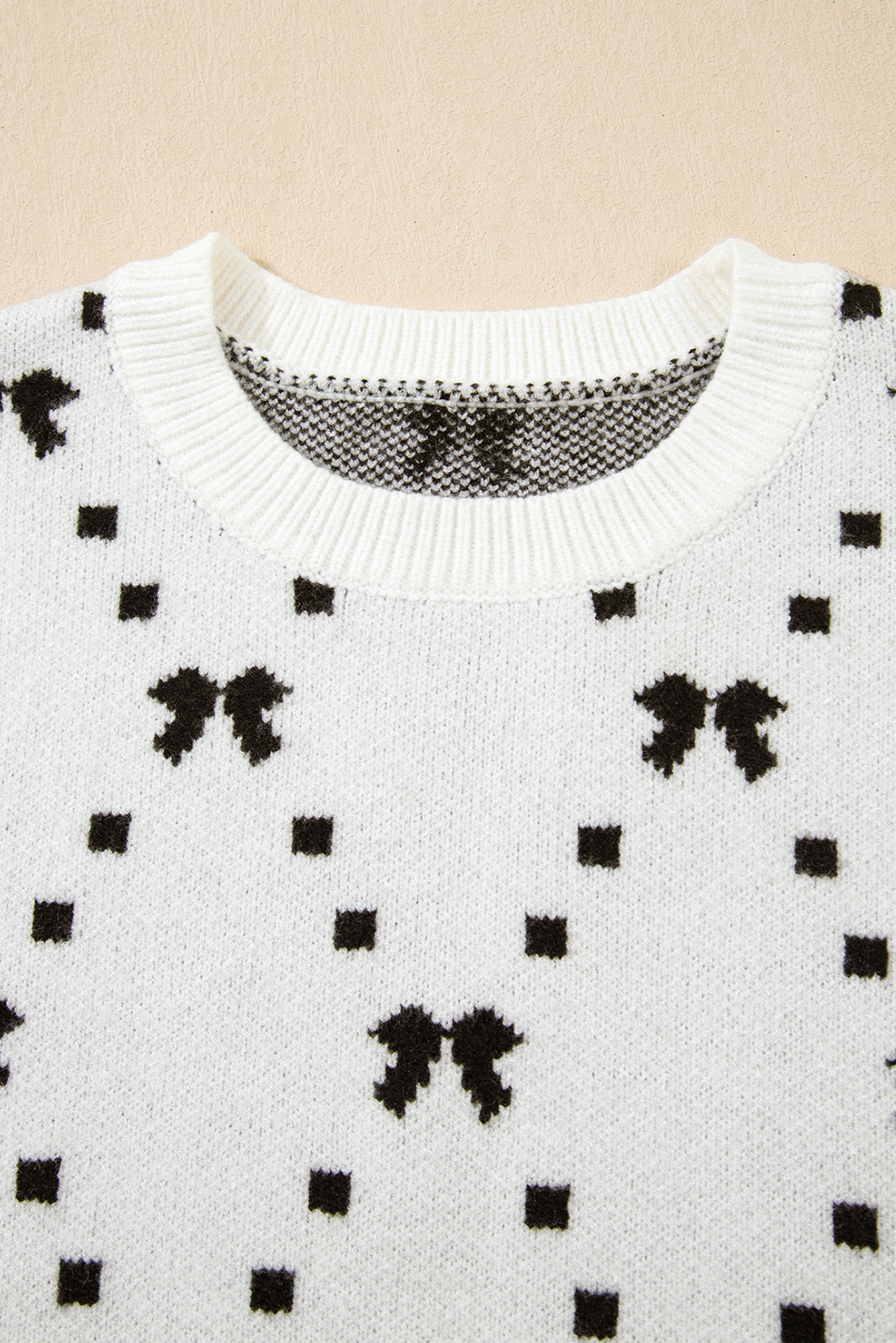 Black Preppy Vibes Bow Print Zipped Collar Sweater Tee