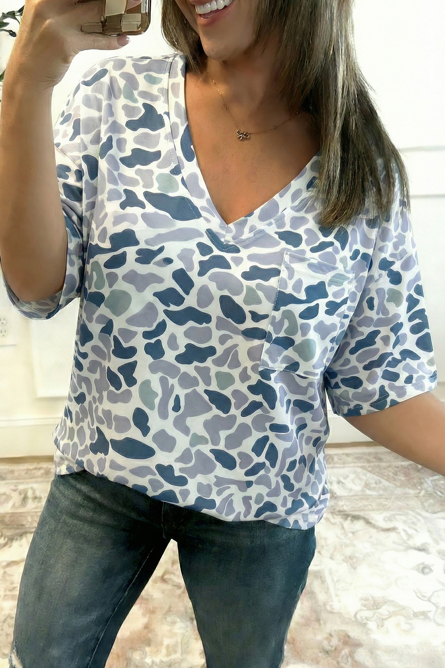 Beige Camo Print Wide Leg Casual Pants